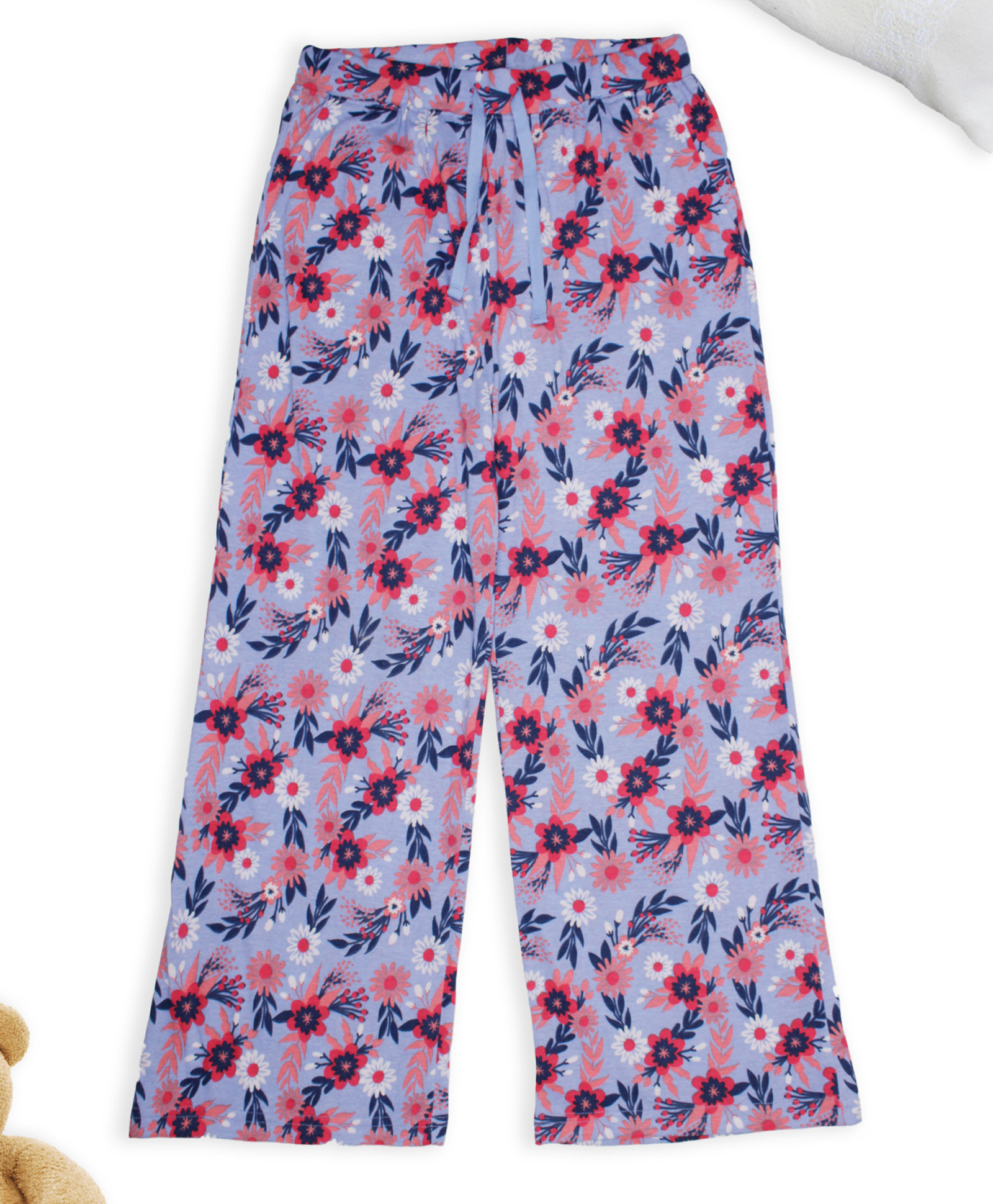Kiddopanti Cotton Flower Printed Flared Pajama - Light Blue-image-46