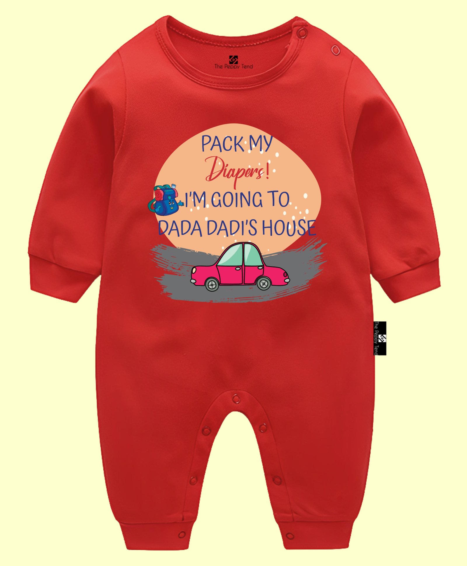 The Peppy Tend Cotton Full Sleeves Pack My Diapers I M Going To Dada Dadis House Text Printed Romper - Red-image-1