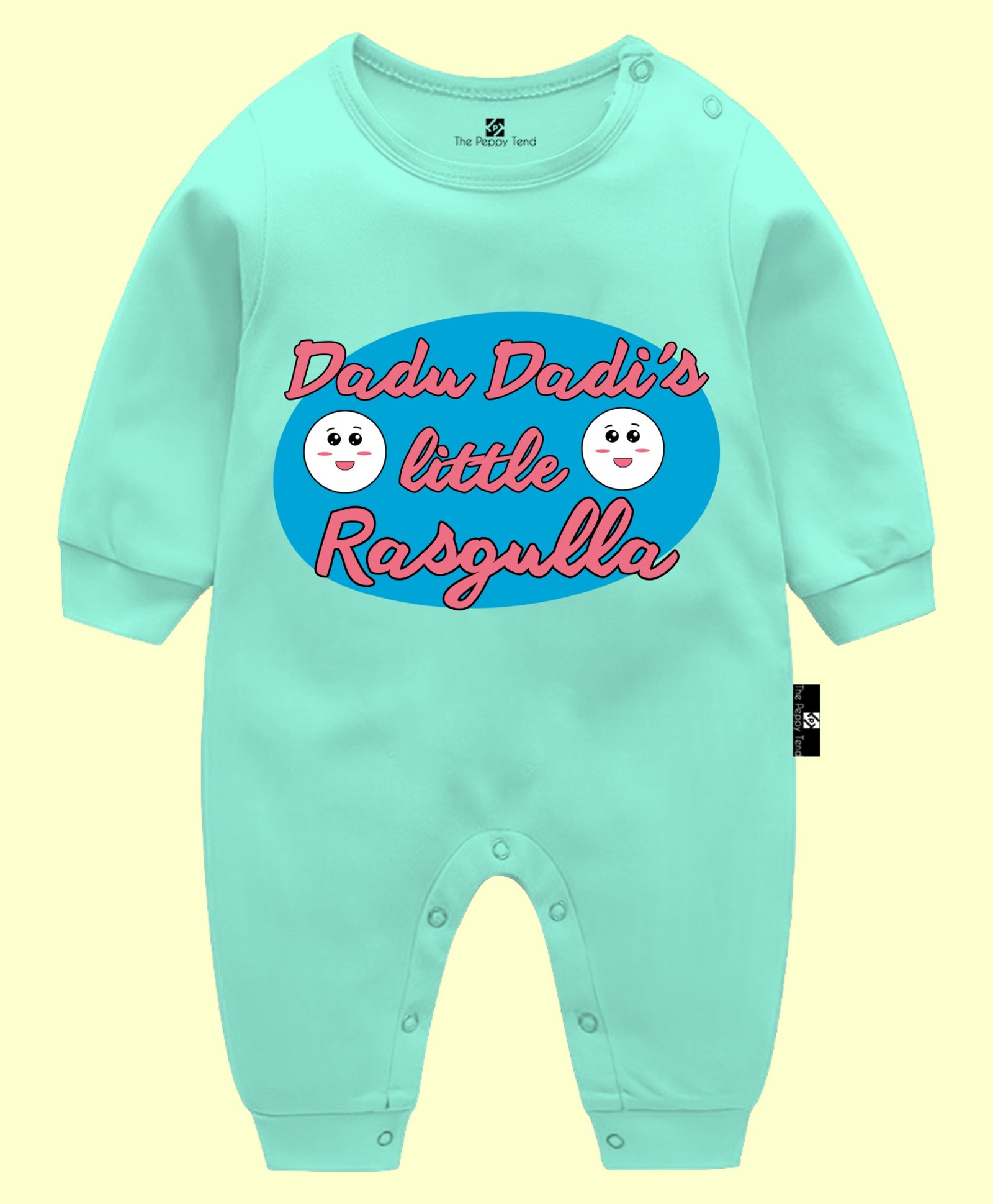 The Peppy Tend 100% Cotton Full Sleeves Dadu Dadis Little Rasgulla Text Printed Romper - Sea Green-image-42