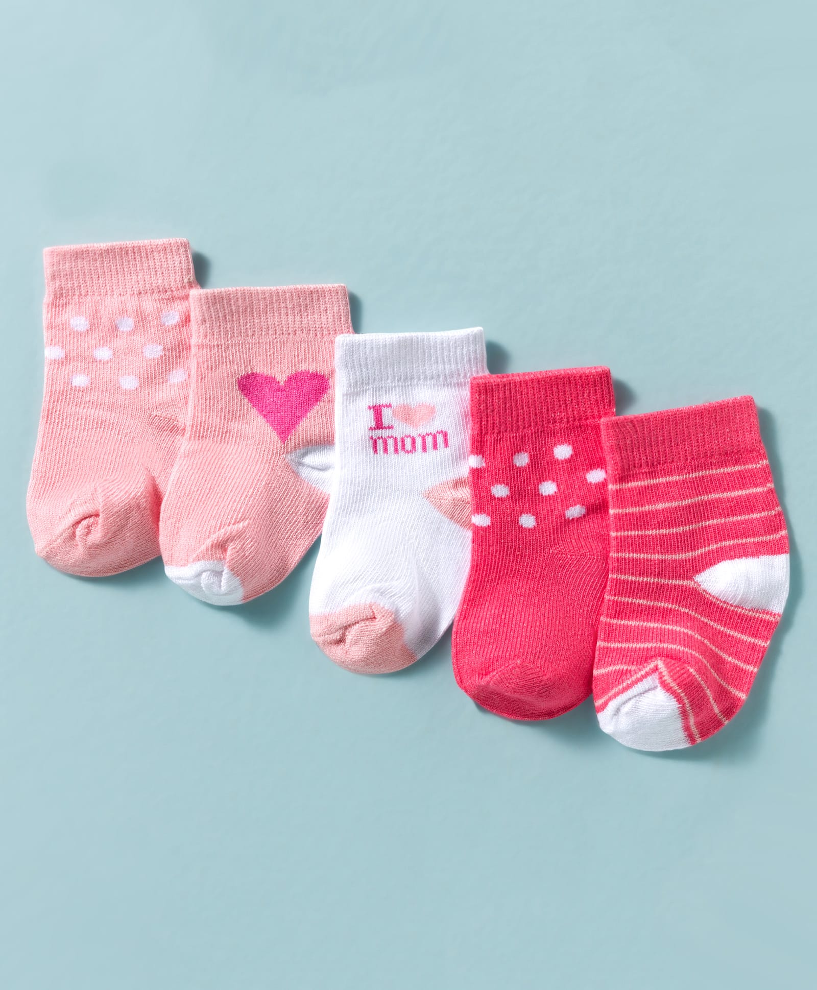 Doodle Poodle Cotton Knit Ankle Length Socks with I love Mom & Heart Design Pack of 5 - Pink & White-picture-22
