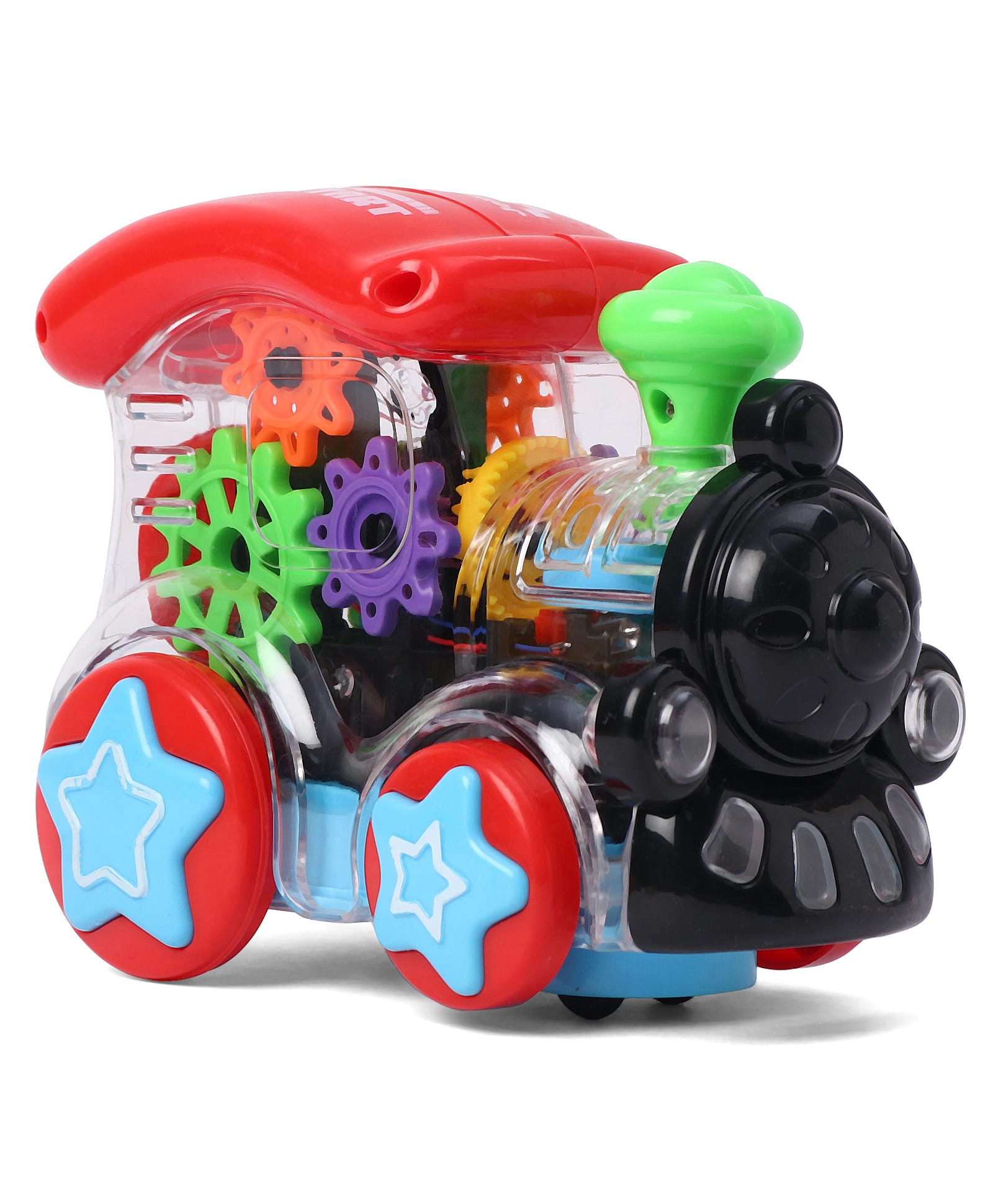 House of kids Transparent Train Engine 3D Concept Toy 360° Rotating with Engine Sound Colorful Lights - Red-image-30