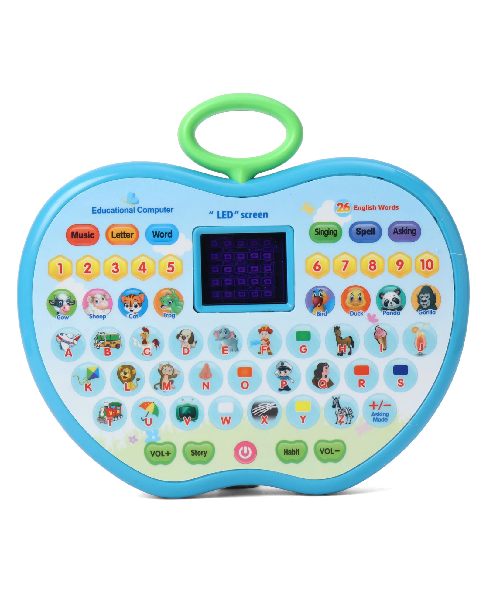 House of kids Apple Shape Educational Mini Computer Laptop Toy with LED Display Music for Learning Alphabets Numbers Words - Blue-image-35