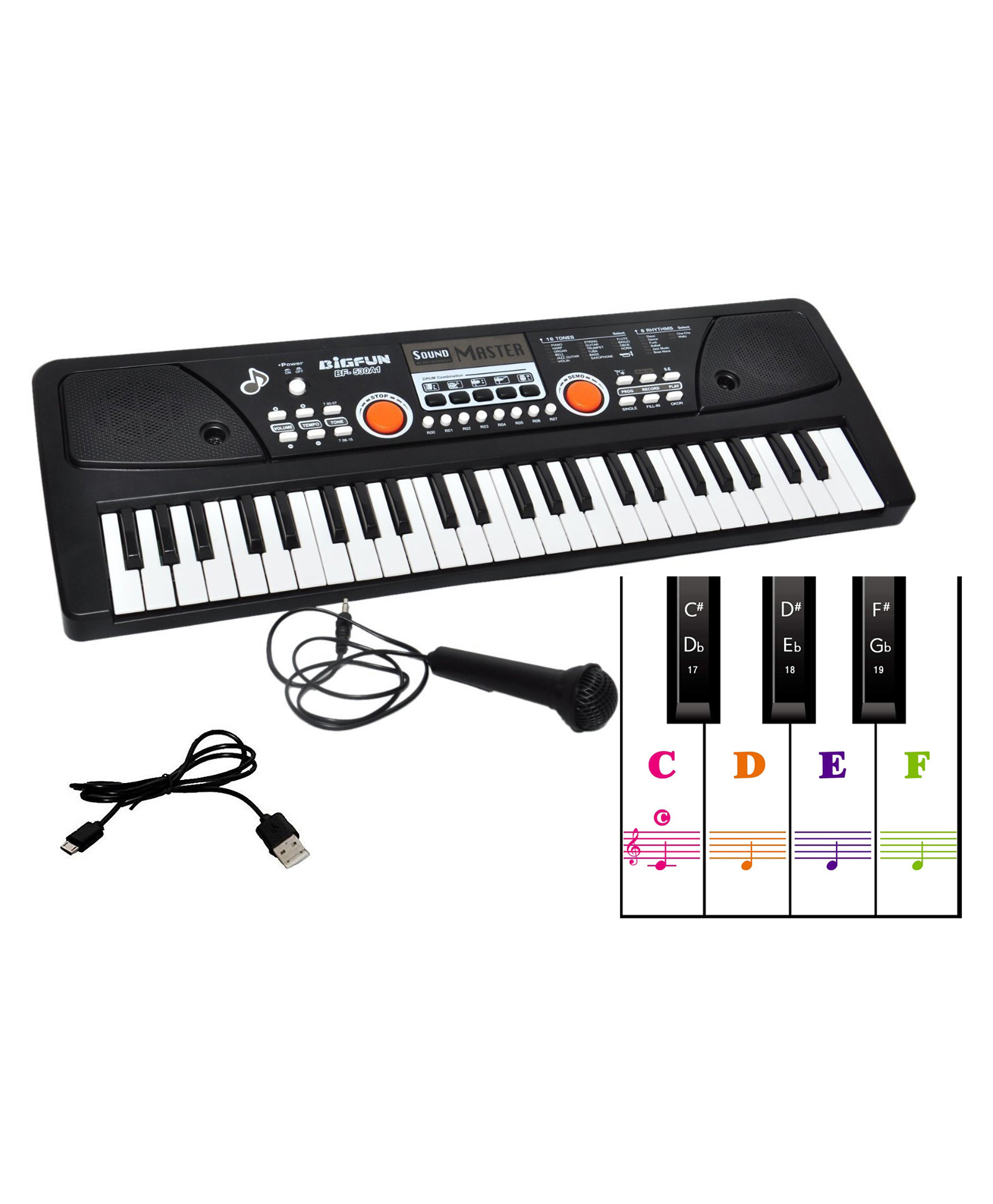House of kids 49 Keys Piano Keyboard Electronic Organ Multi Function Portable with Microphone & USB cable - Black