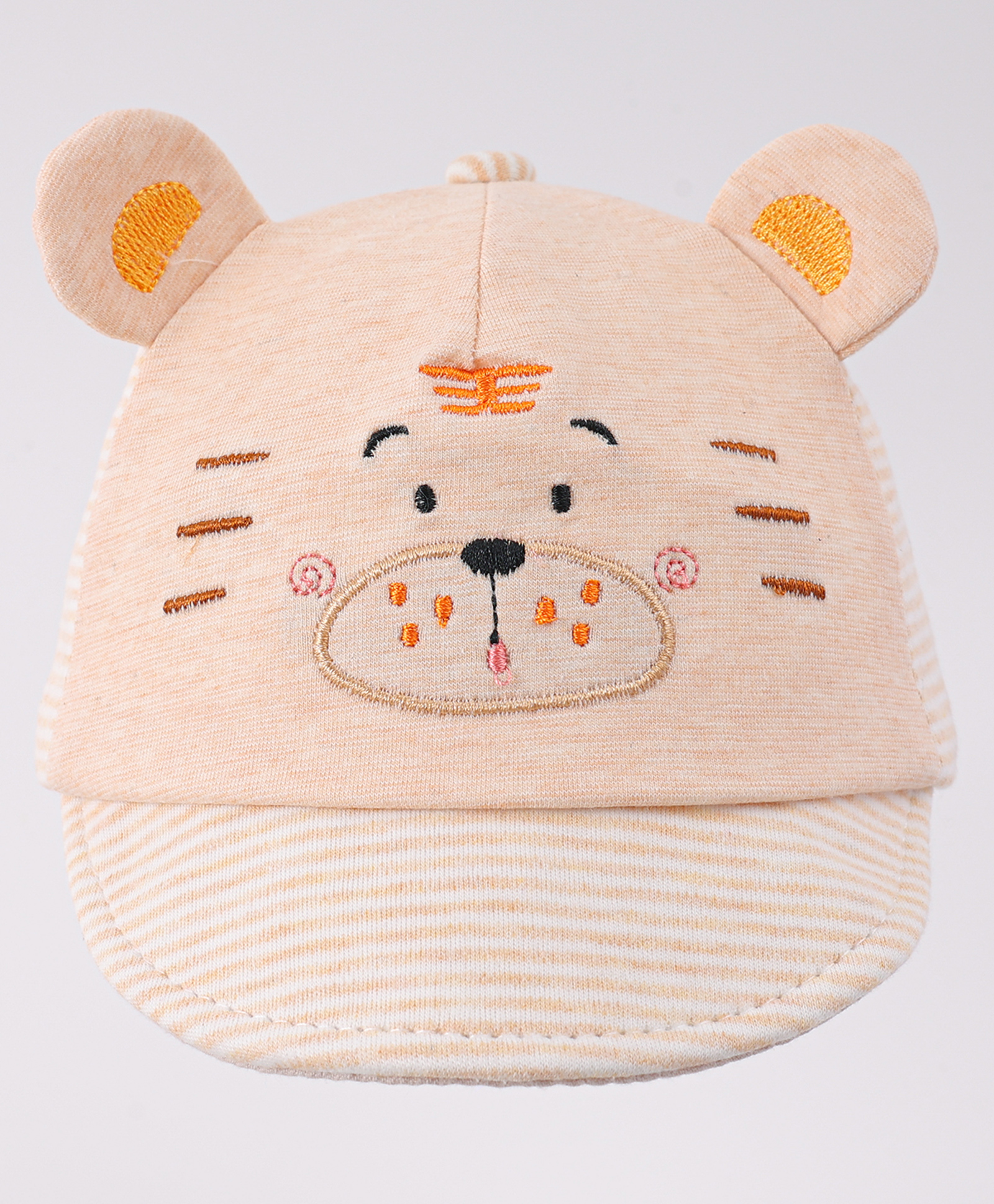 Babyhug Cotton Baseball Cap with Bear Applique - Beige-image-18