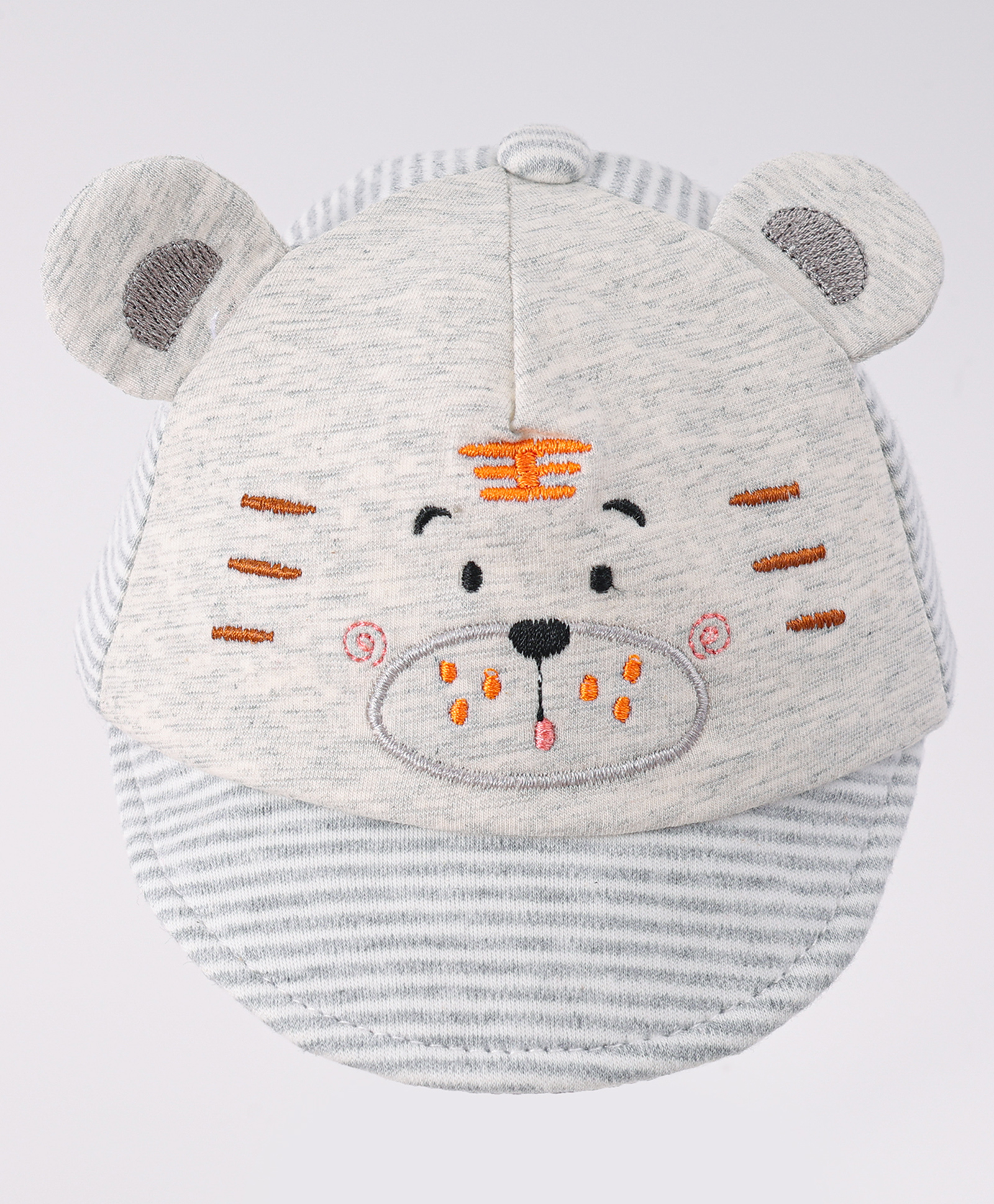 Babyhug Cotton Baseball Cap with Bear Applique - Grey