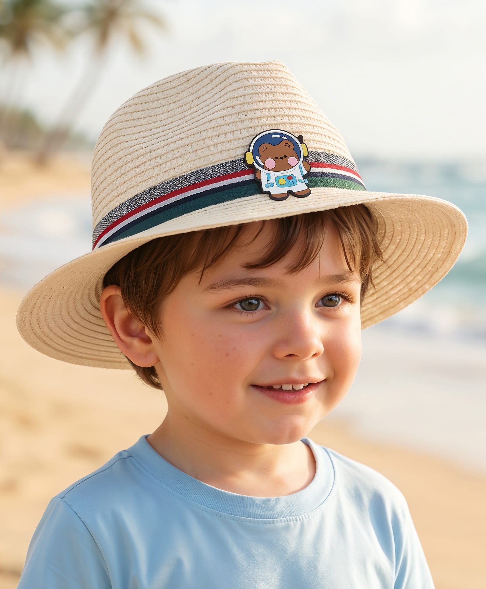 Babyhug Free Size Straw Hat With Teddy Bear Applique - White-image-25