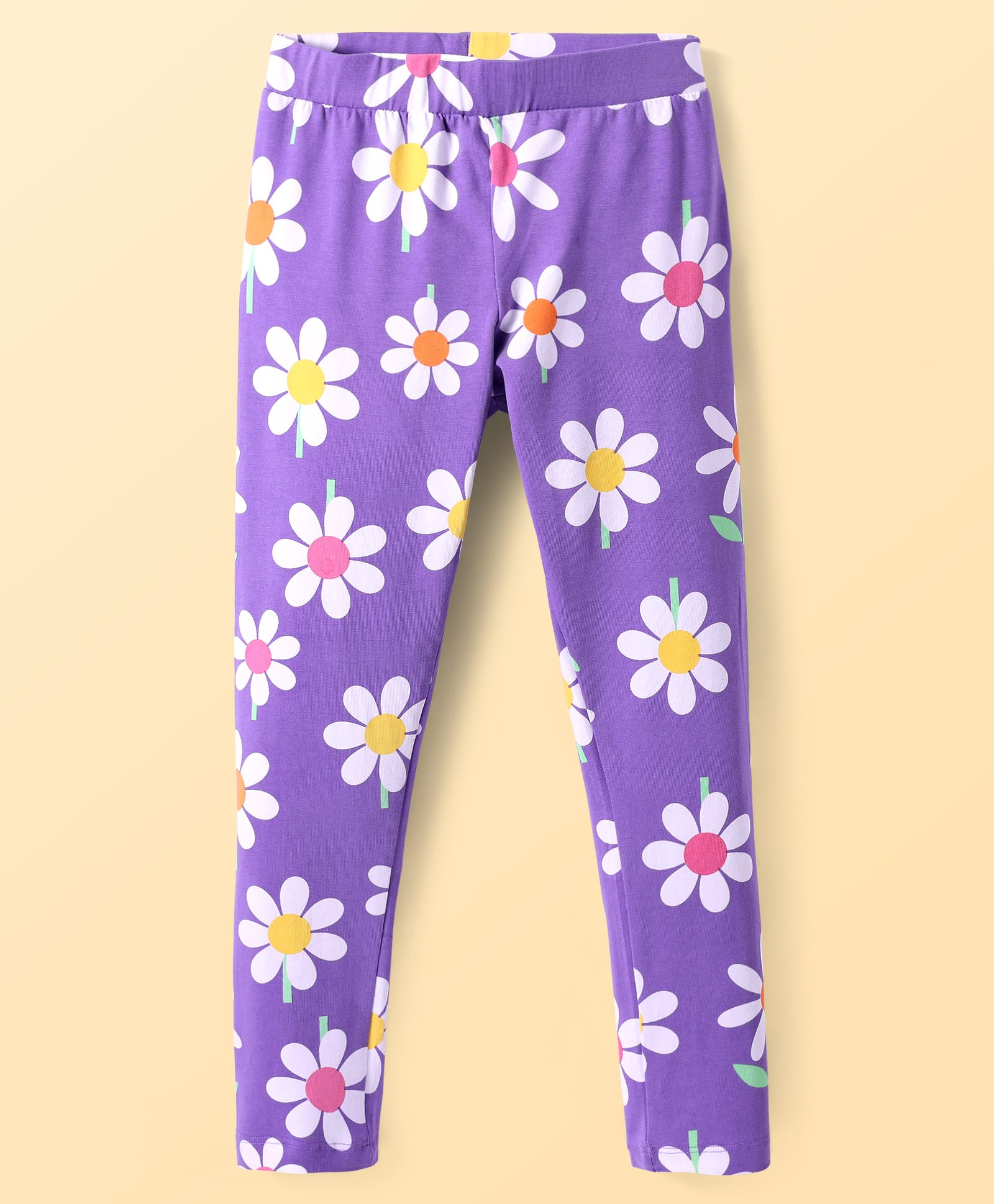 Pine Kids Cotton Knit Full Length Leggings with Floral Print - Purple-picture-40