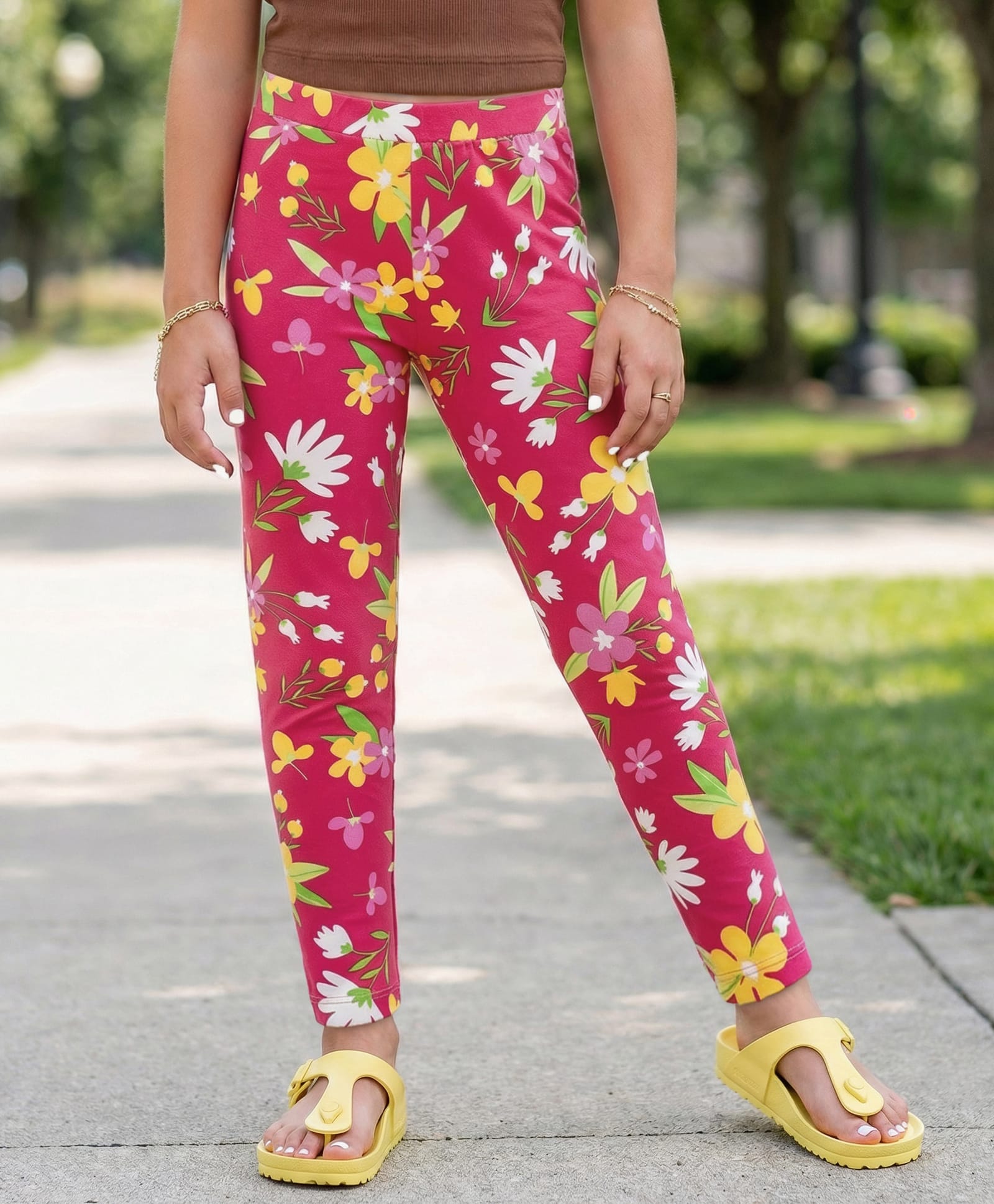 Pine Kids Cotton Lycra Knit Full Length Legging With Floral Print - Dark Pink-picture-40