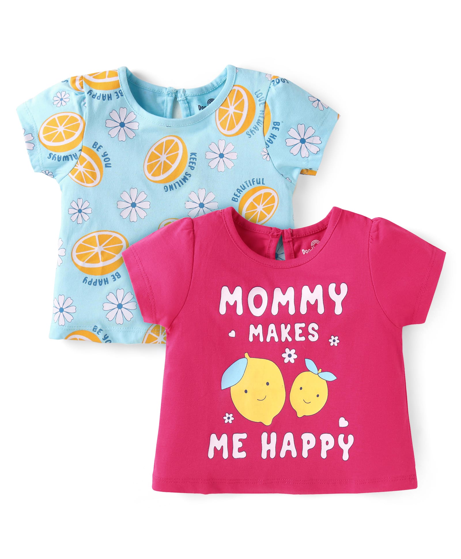 Doodle Poodle Single Jersey Knit Half Sleeves Tropical Theme Printed T-Shirts Pack Of 2 - Dark Pink Light Blue-image-9