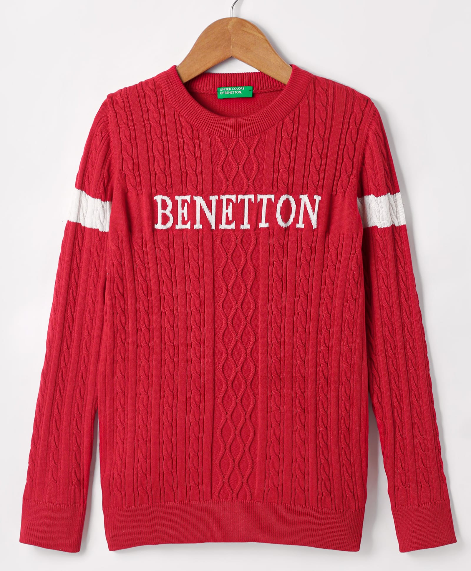 UCB Woven Full Sleeves Sweater with Cable Knit Design - Red-picture-38