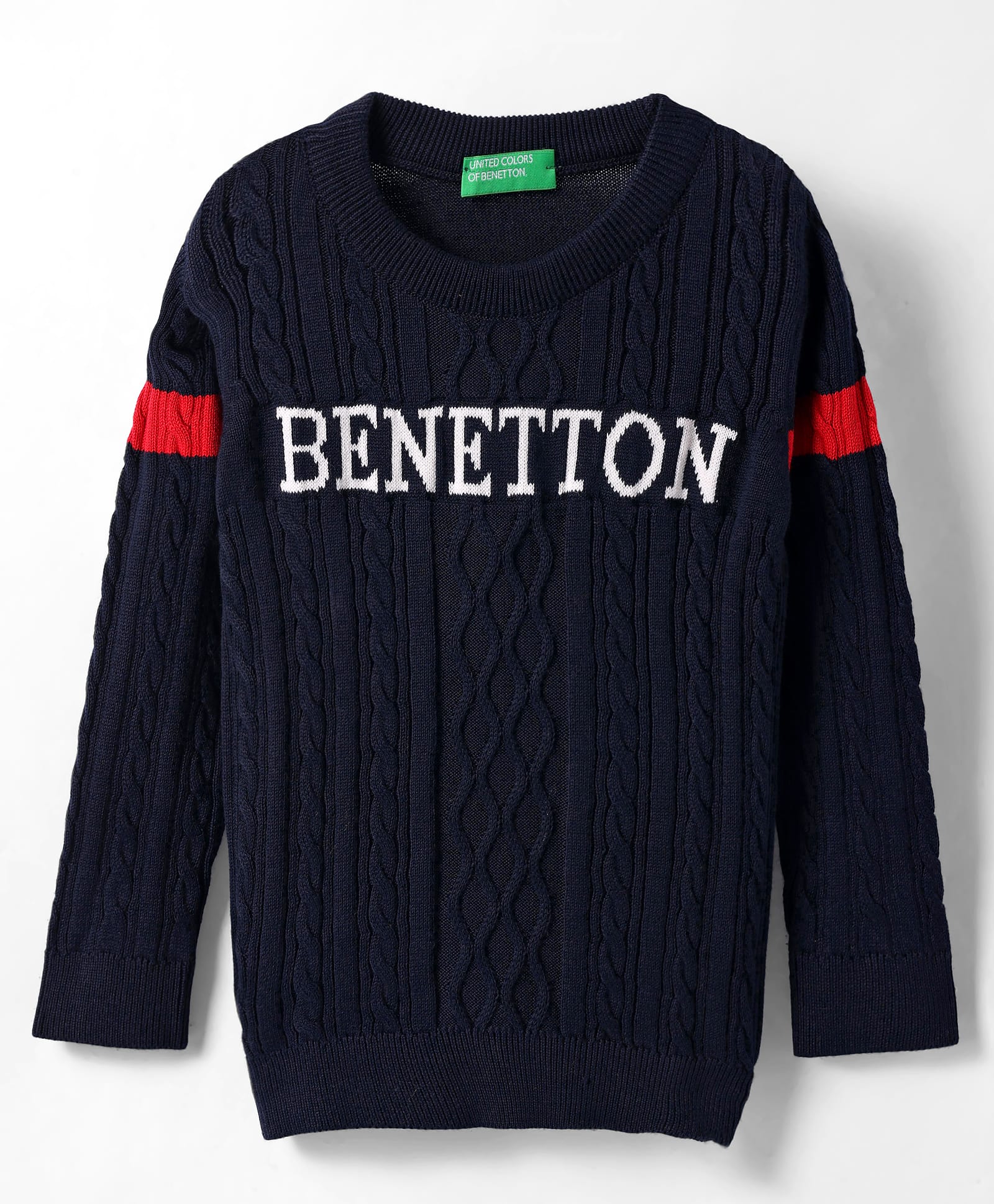 UCB Woven Full Sleeves Sweater with Cable Knit Design - Navy Blue-picture-14