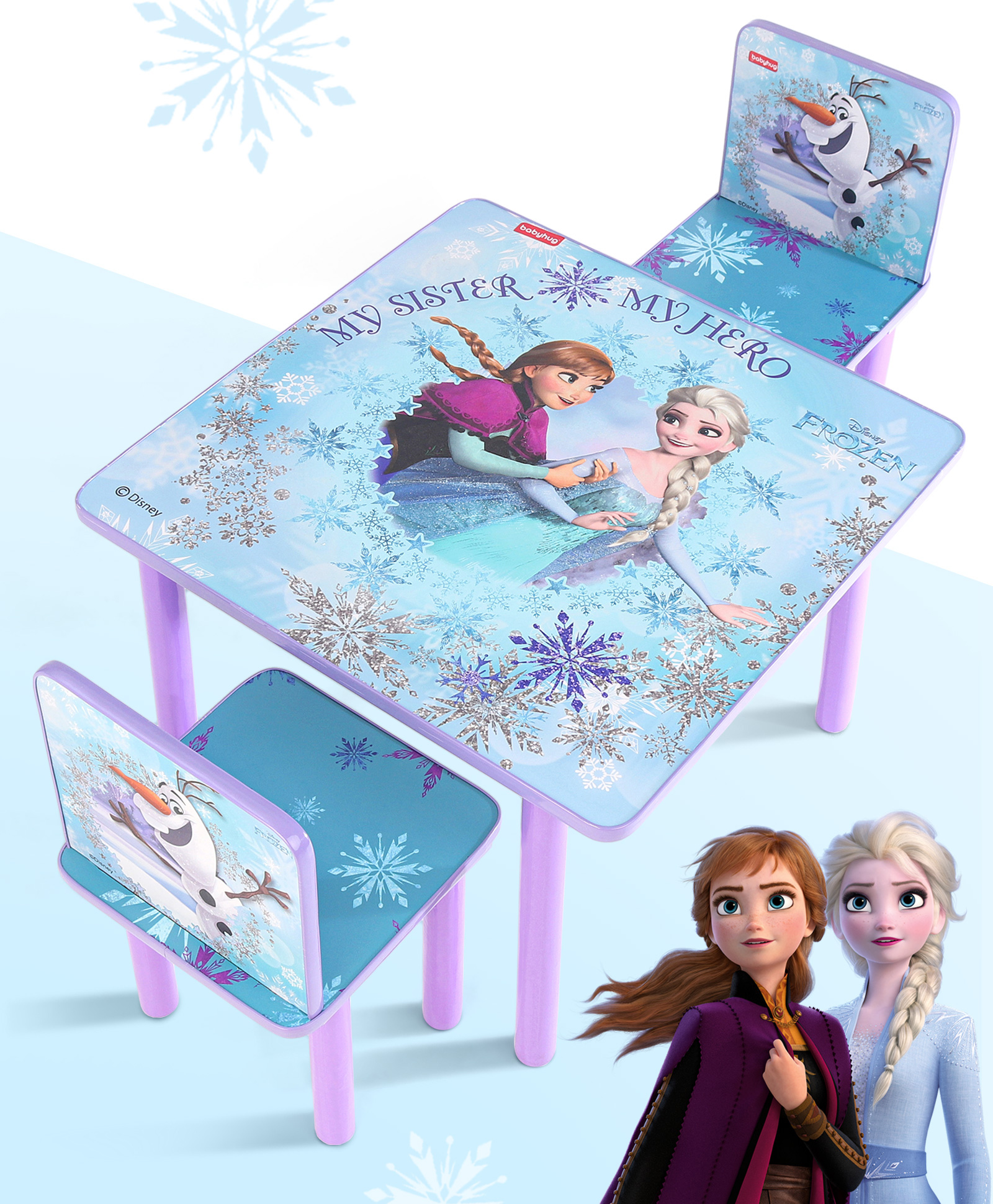 Babyhug Disney Frozen Multipurpose Study Table with 2 Chairs - Purple-picture-23