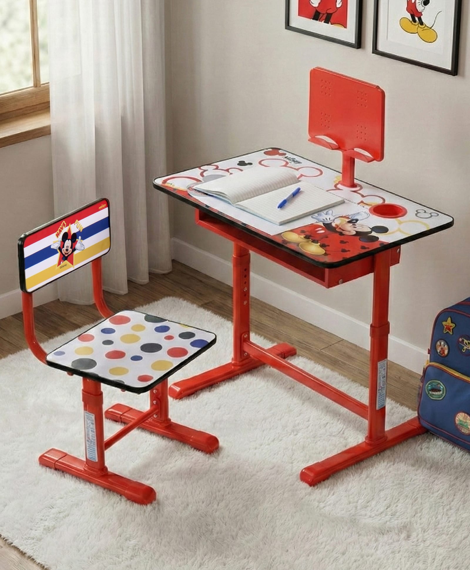 Babyhug Disney Micky Height Adjustable Study Table & Chair Set with Storage for Kids -Red| Ergonomic Study Desk for 3-15 Years Kids| Reading Stand, Cup Holder & Anti-Slip Base-picture-23