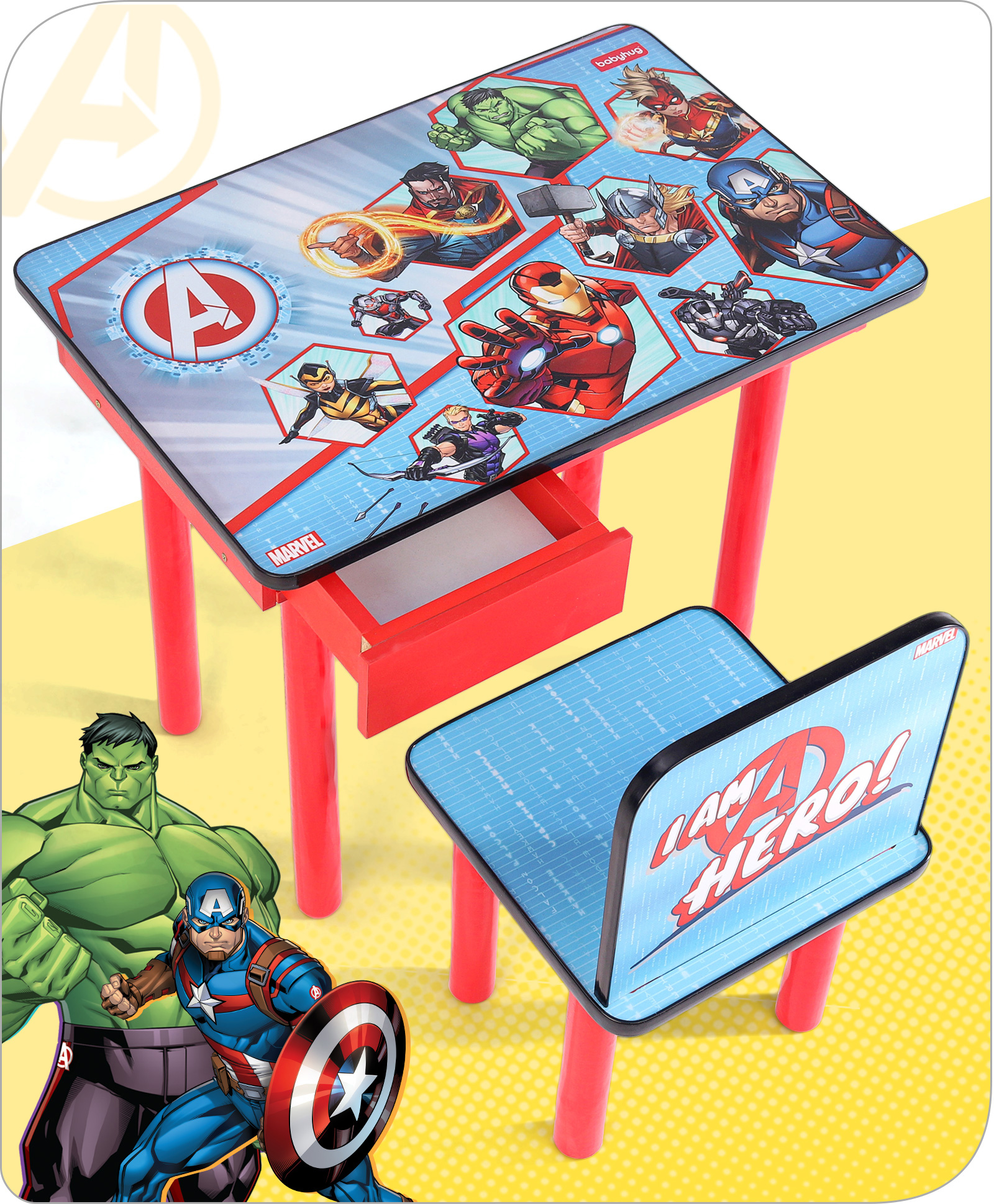 Babyhug Marvel Avengers Multipurpose Study Table with 1 Chairs - Red-picture-10