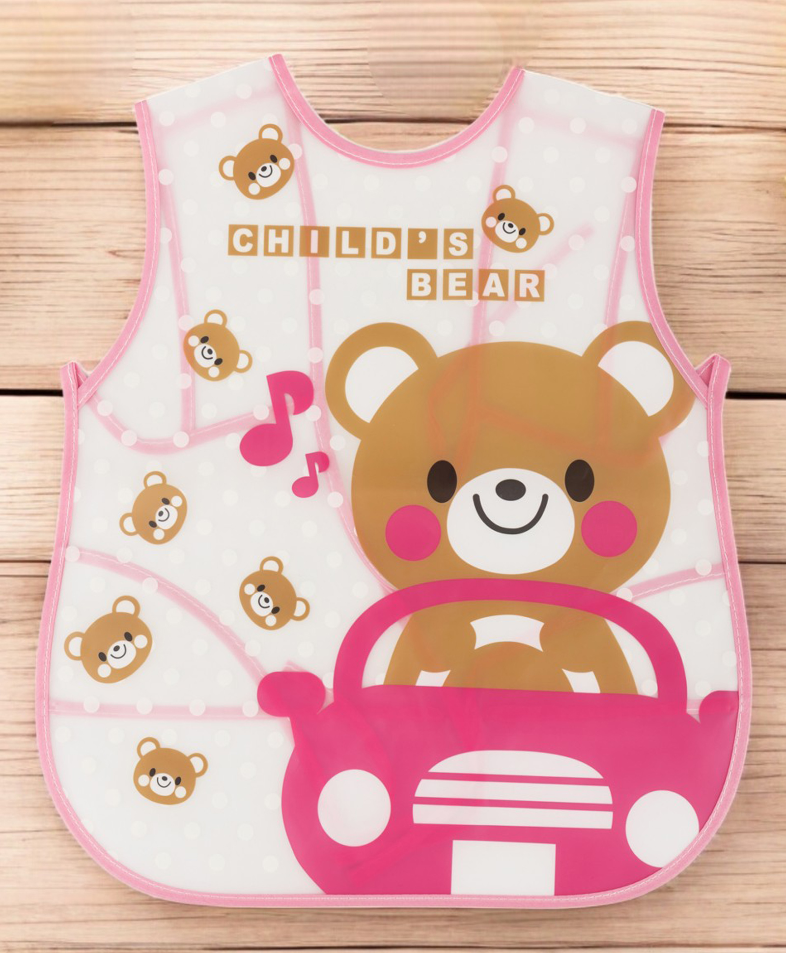 Yellow Bee PVC Adorable Bear-Themed Waterproof Bib for Girls, Pink-picture-16