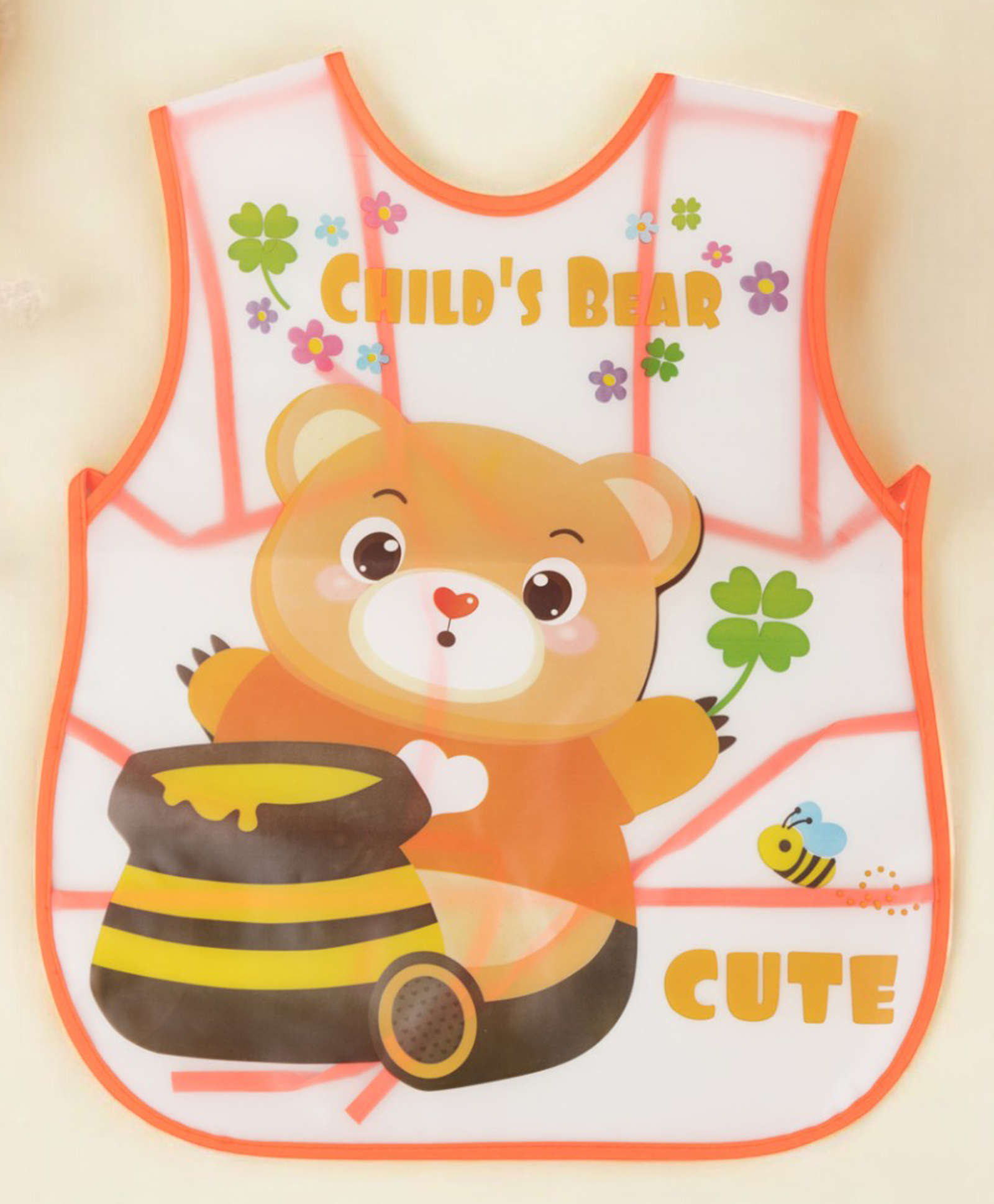 Yellow Bee PVC Adorable Bear and Honey Pot Waterproof Bib with Floral Accents for Girls, Mustard-image-21