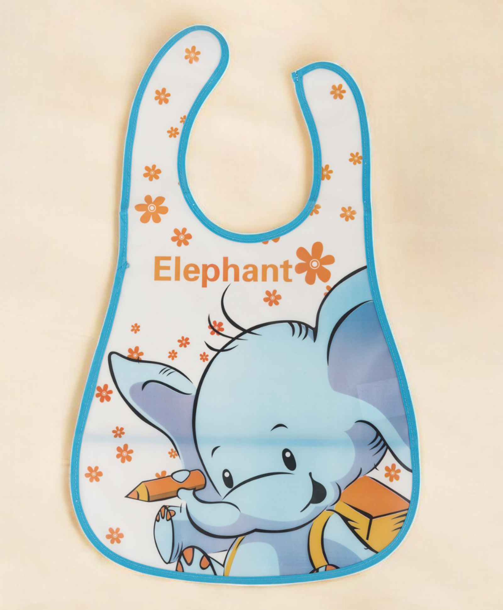 Yellow Bee PVC Baby Bib with Adorable Elephant and Flower Design for Boys- Light Blue-image-1