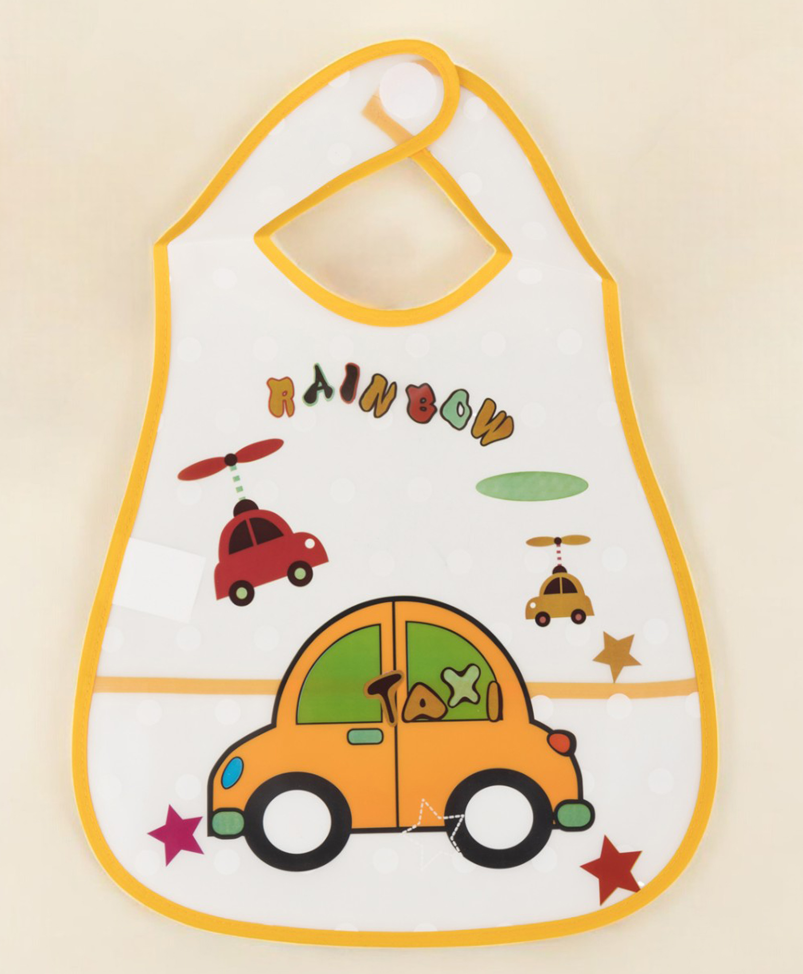 Yellow Bee PVC Rainbow Car-Themed Waterproof Baby Bib for Boys- Yellow-picture-10