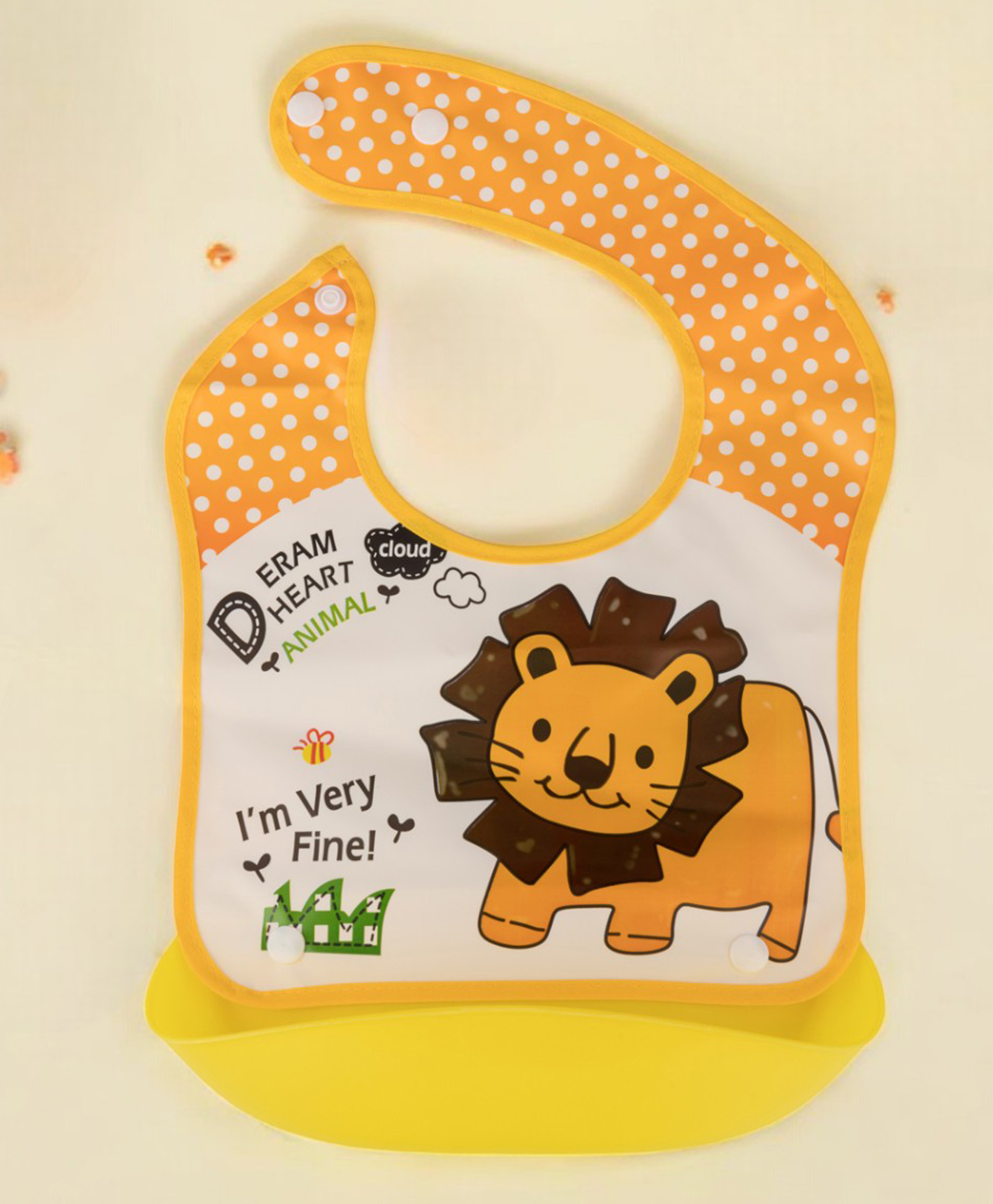 Yellow Bee Silicon Happy Lion Waterproof Baby Bib with Spill-Catch Pocket for Boys- Yellow-image-7