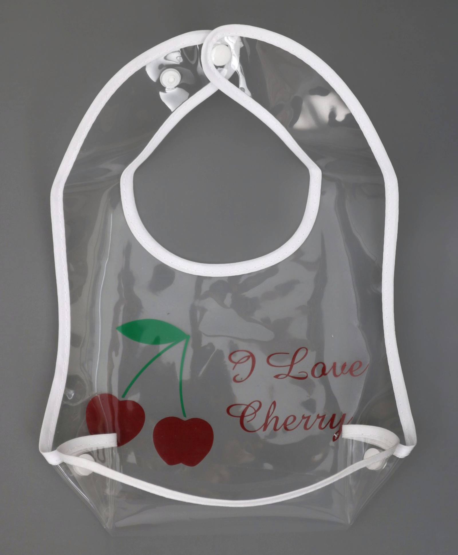 Yellow Bee PVC Clear Waterproof Baby Bib with Cherry Print and Spill-Catch Pocket for Girls- Transparent-image-4