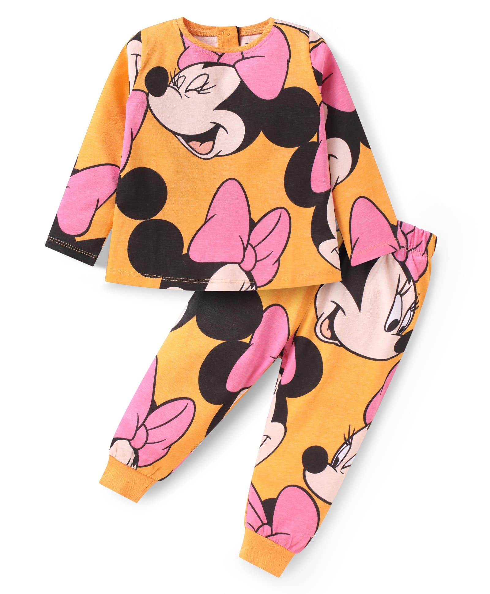 Babyhug Disney Single Jersey Knit Full Sleeves Night Suit with Minnie Mouse Graphics - Orange-image-22