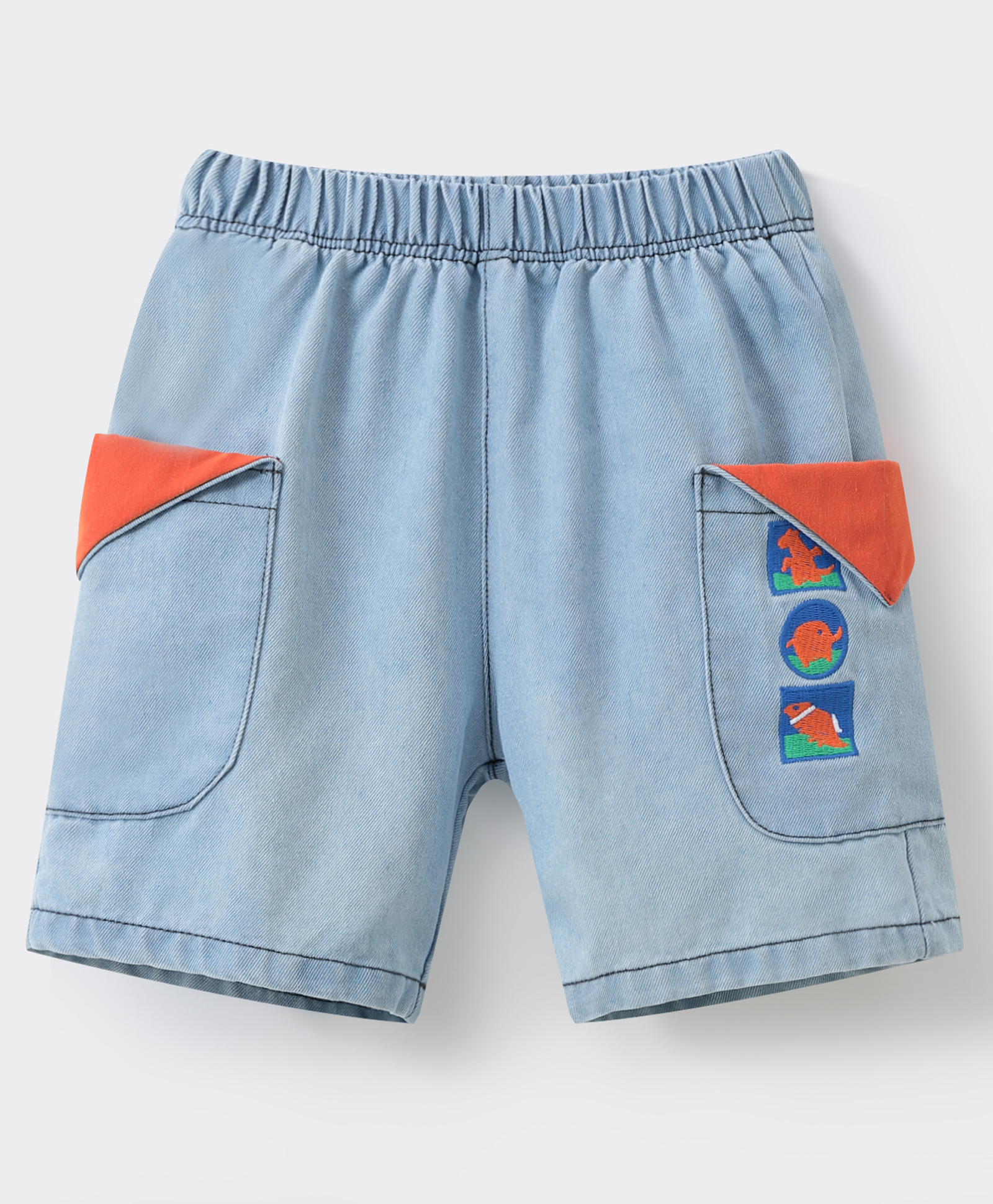 Mark & Mia Cotton Shorts with Animal Embroidery - Light Blue-picture-24