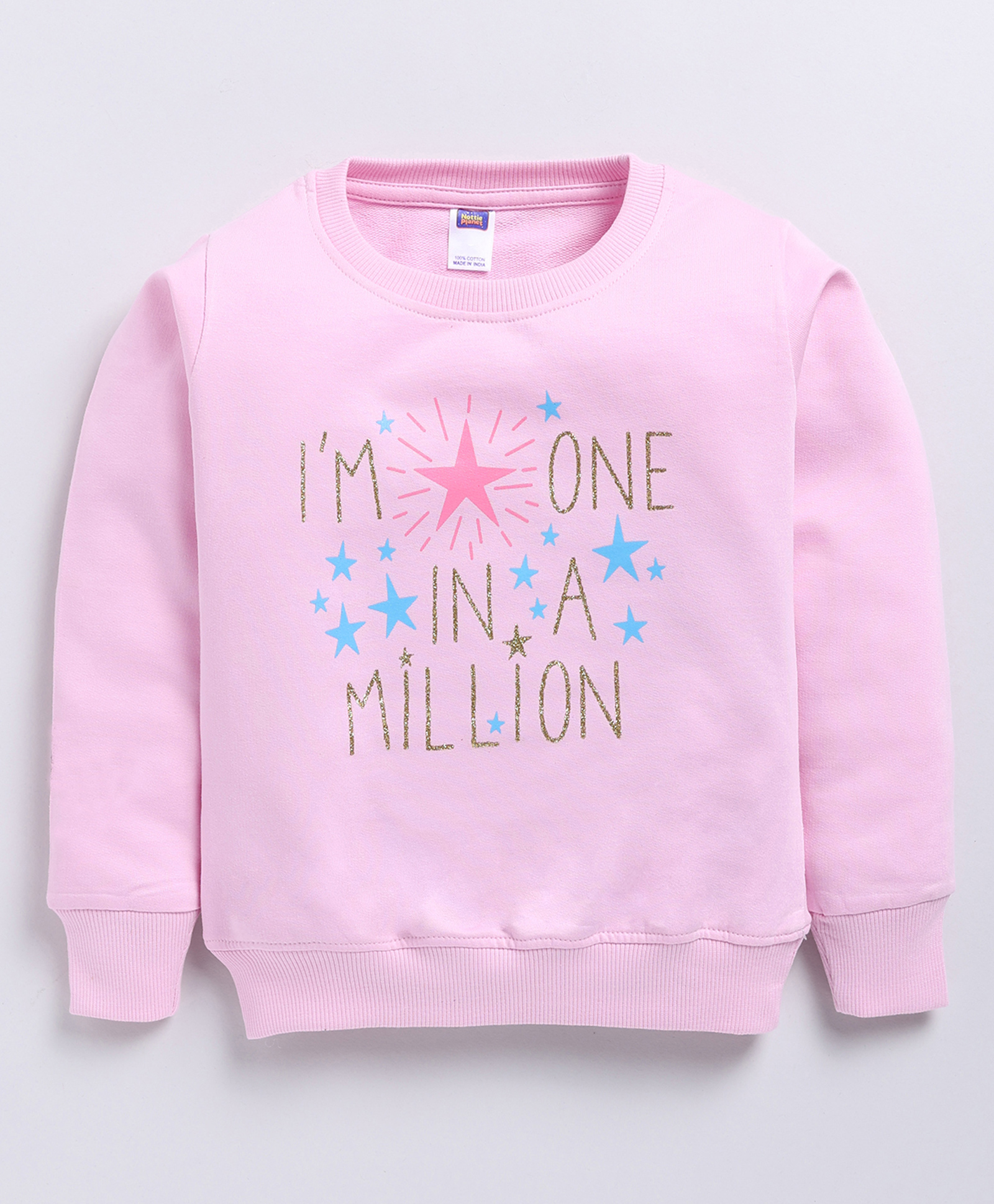 Nottie Planet Loopknit Cotton Full Sleeves I M One In A Million Printed Sweatshirt - Pink-image-21