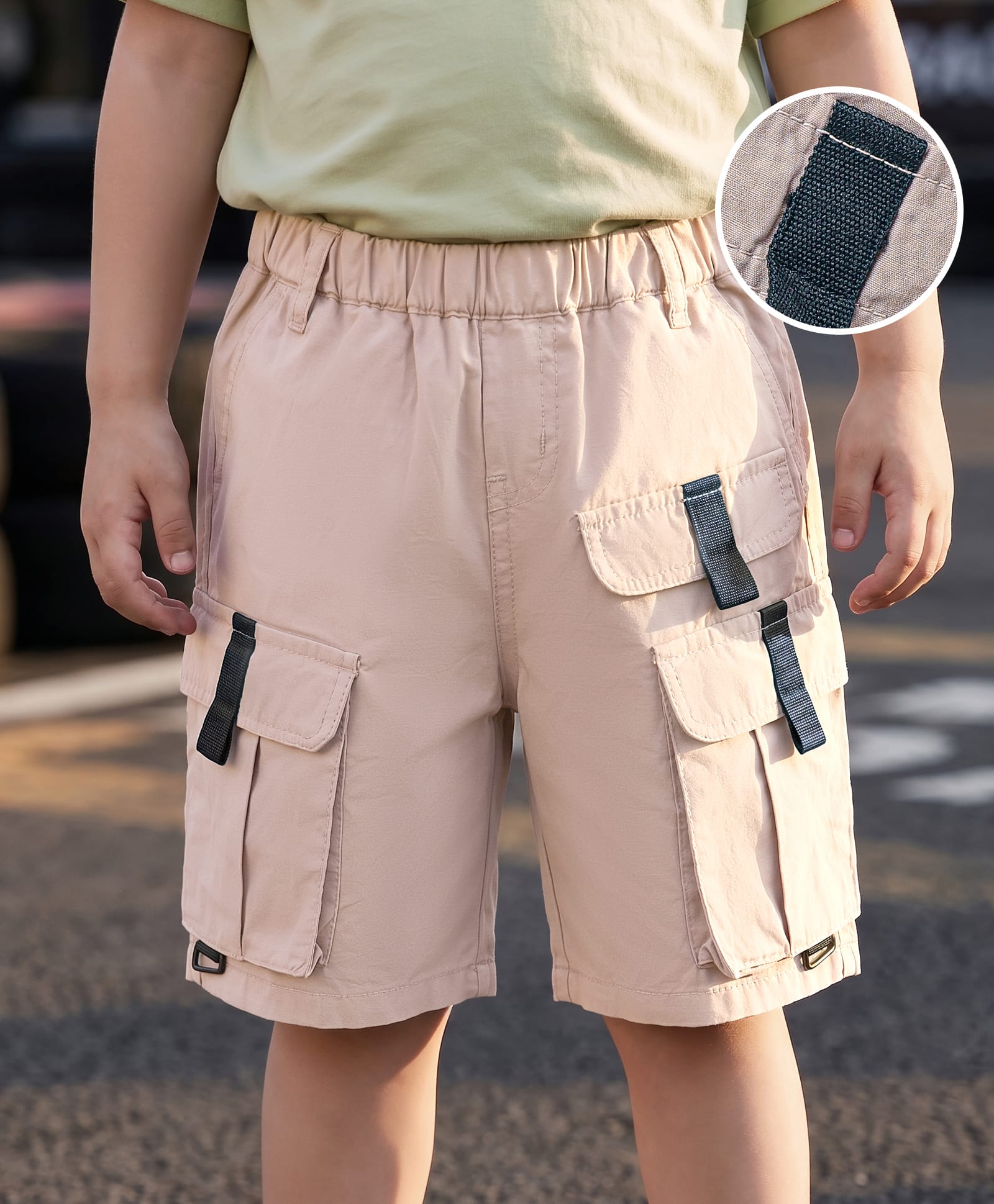 kookie kids india Kookie Kids CottonWoven Knee Length Shorts With Cargo Pockets - Beige-picture-12