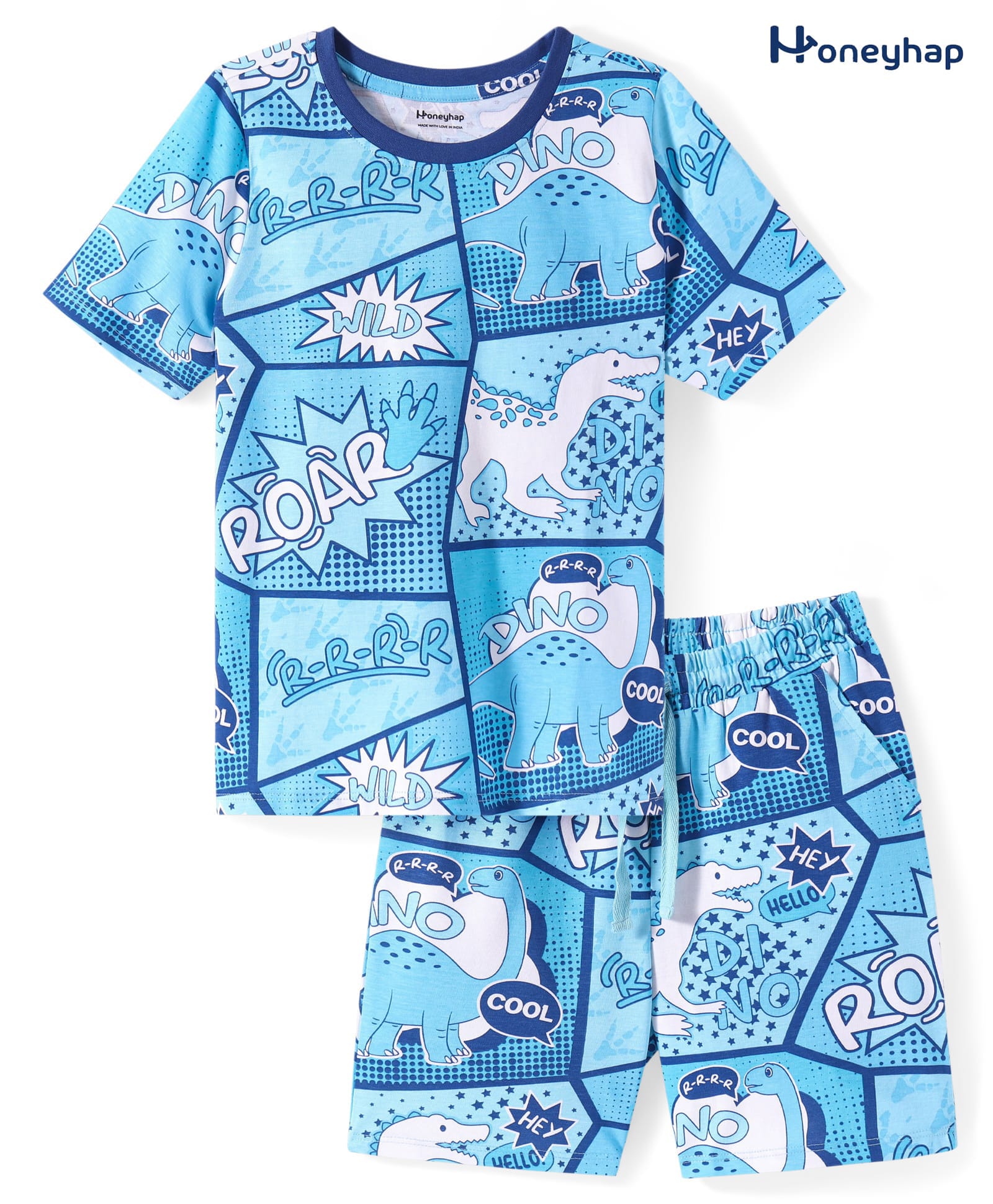 Honeyhap Premium 100%Cotton Knit Shorts Night Suit With Beach Theme Print - Blue-image-35