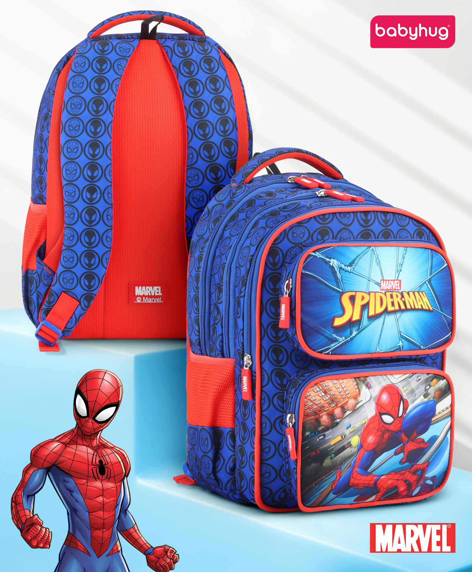 Babyhug Marvel Spiderman School Backpack Blue - Height16 Inches-image-32
