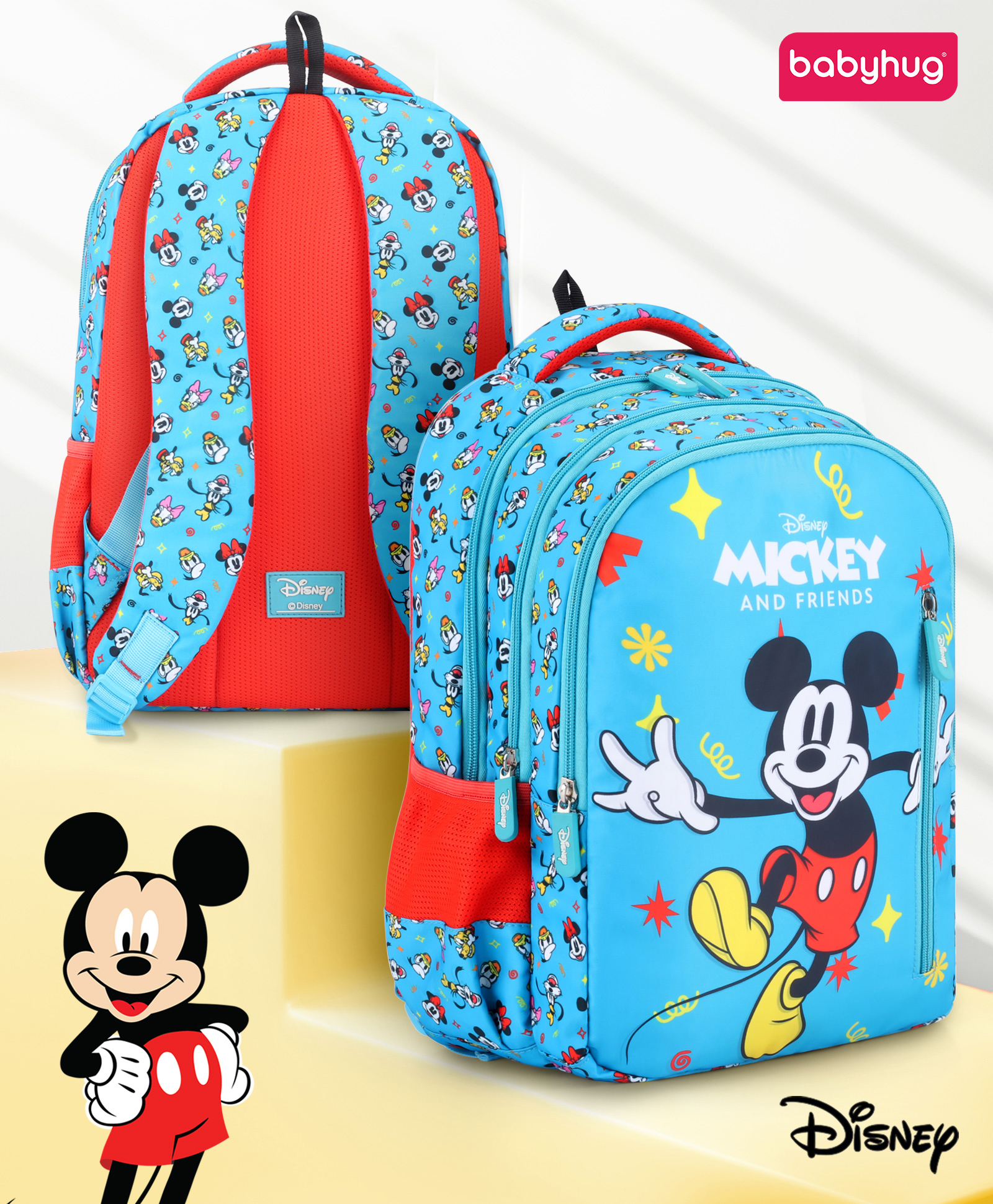 Babyhug Disney Mickey & Friends School Backpack Light Blue - Height 16 Inches-image-22
