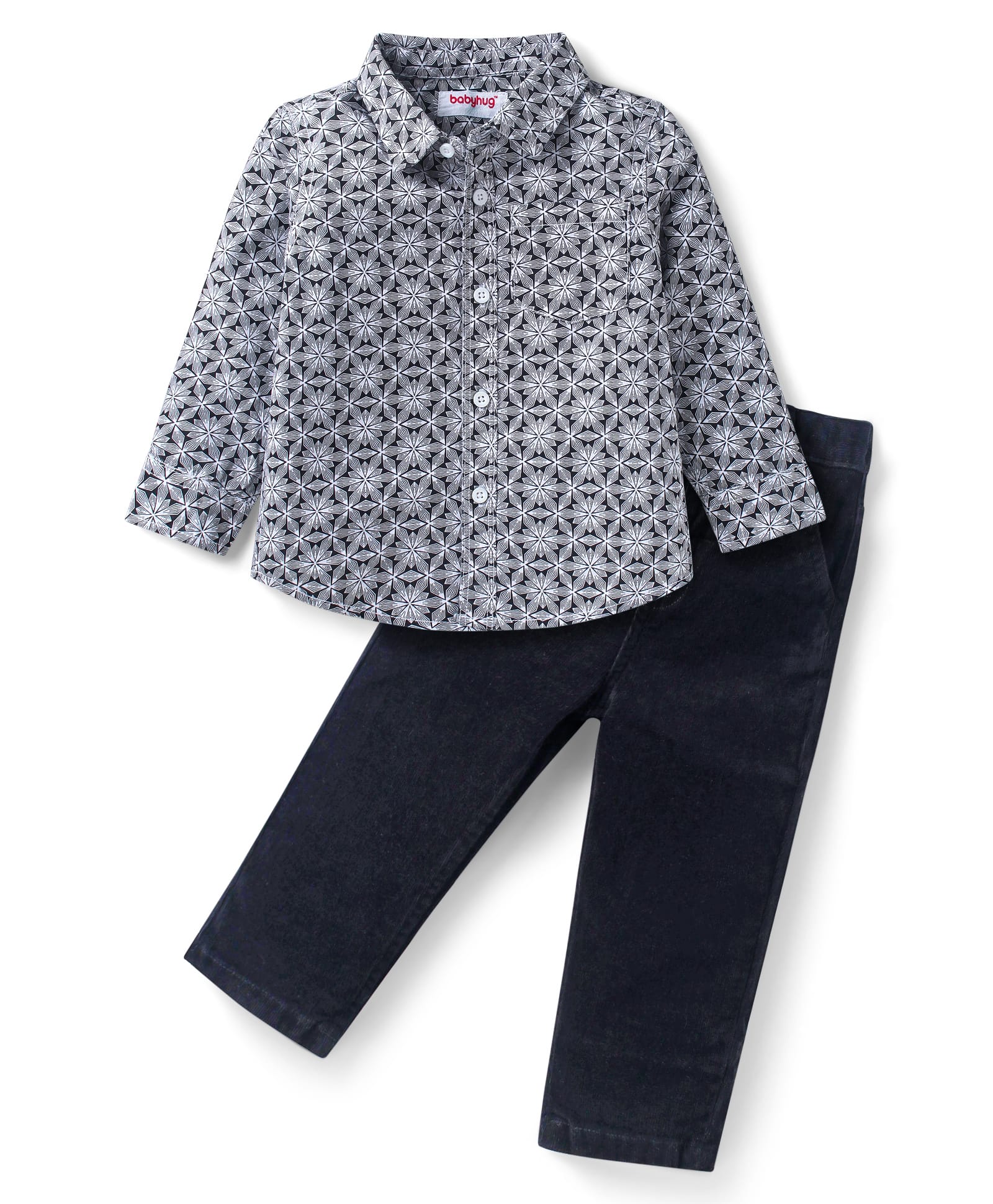 Babyhug Cotton Woven Full Sleeves Floral Print Shirts & Trouser Set - Black & White-image-38