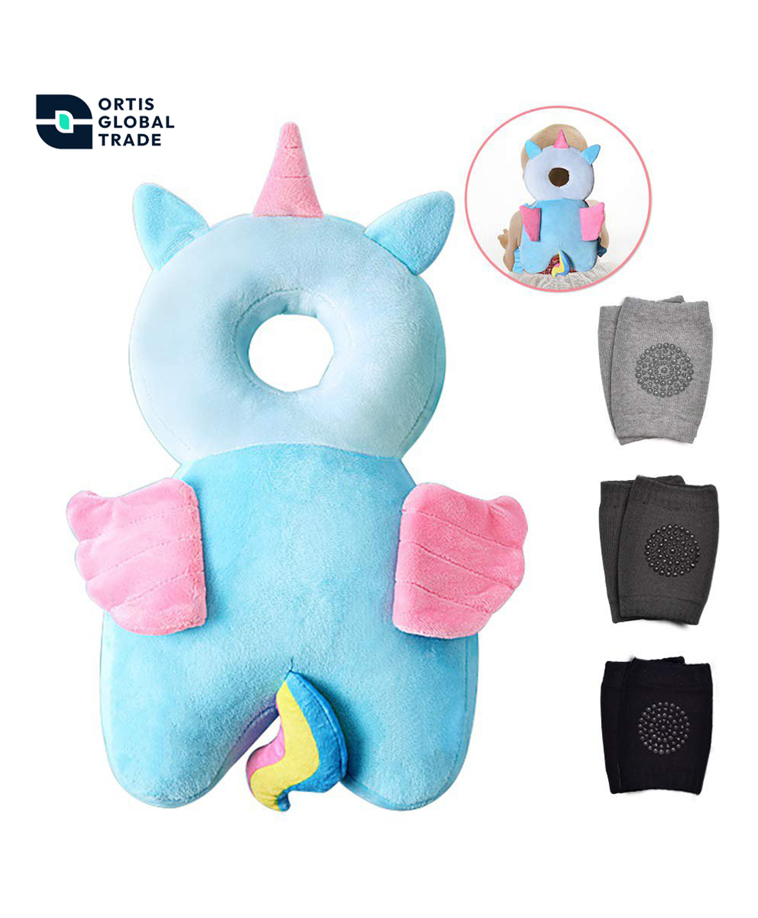 Ortis Baby Head Protector Baby Toddlers Head Safety Pad with Knee Pads (Unicorn Head protector + Knee Pads) (Color and design may vary)-picture-1