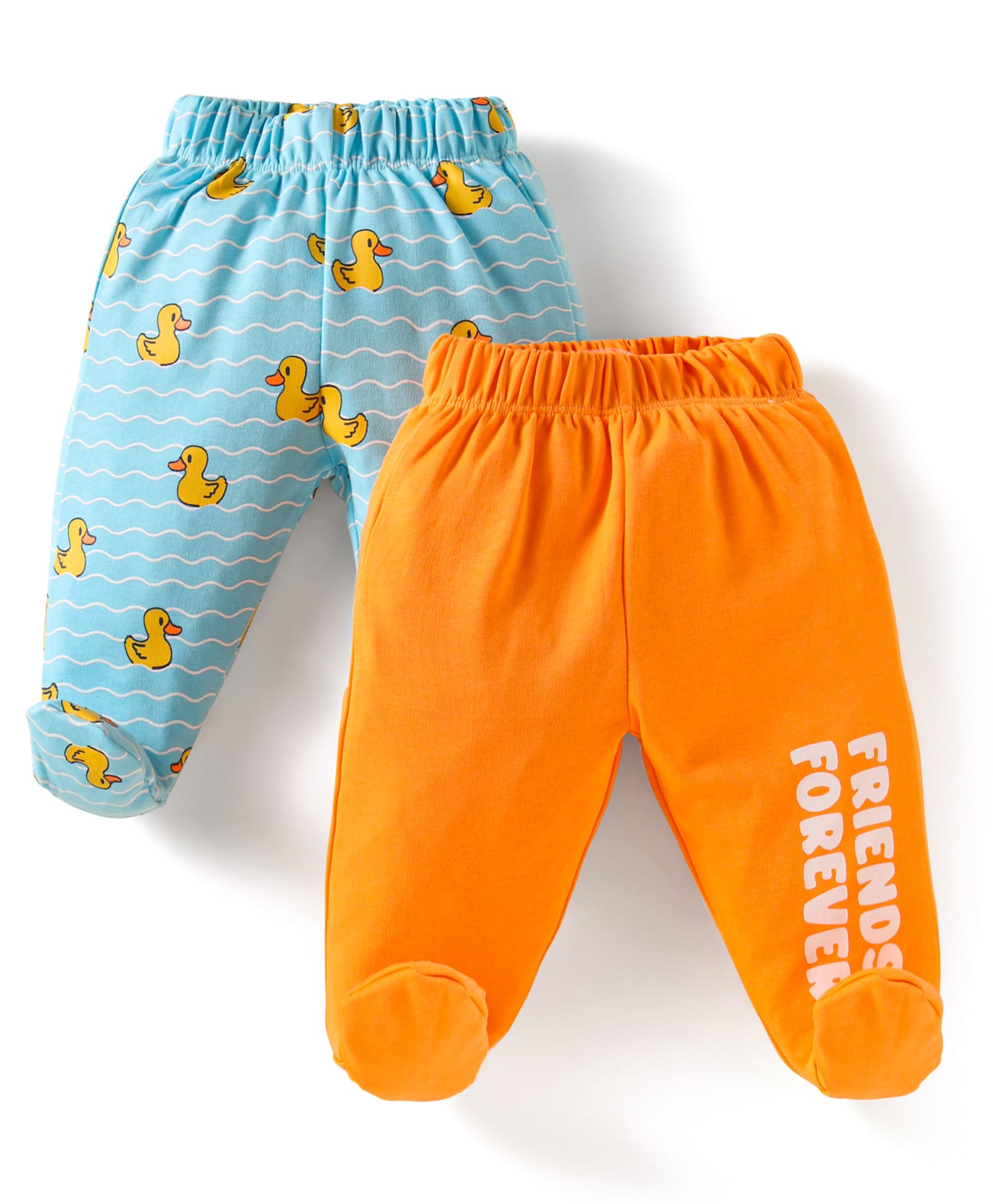 Doodle Poodle Interlock Cotton Knit Duck Printed Bootie Leggings Pack of 2-Orange & Light Blue-image-30