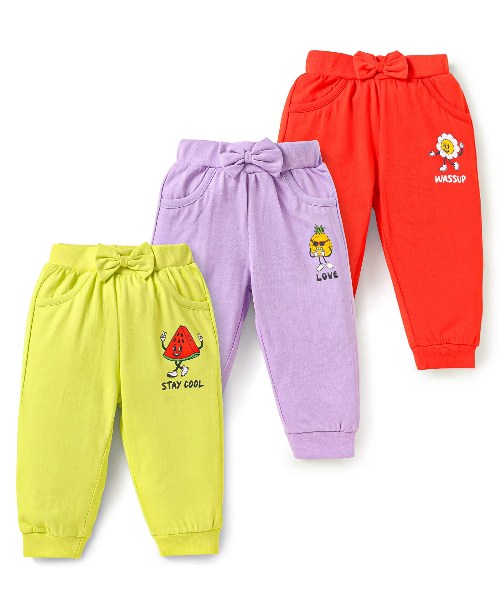 Doodle Poodle Single Jersey Knit Full Length Lounge Pants with Text Print Pack of 3 - Red Lavender & Lime-picture-29