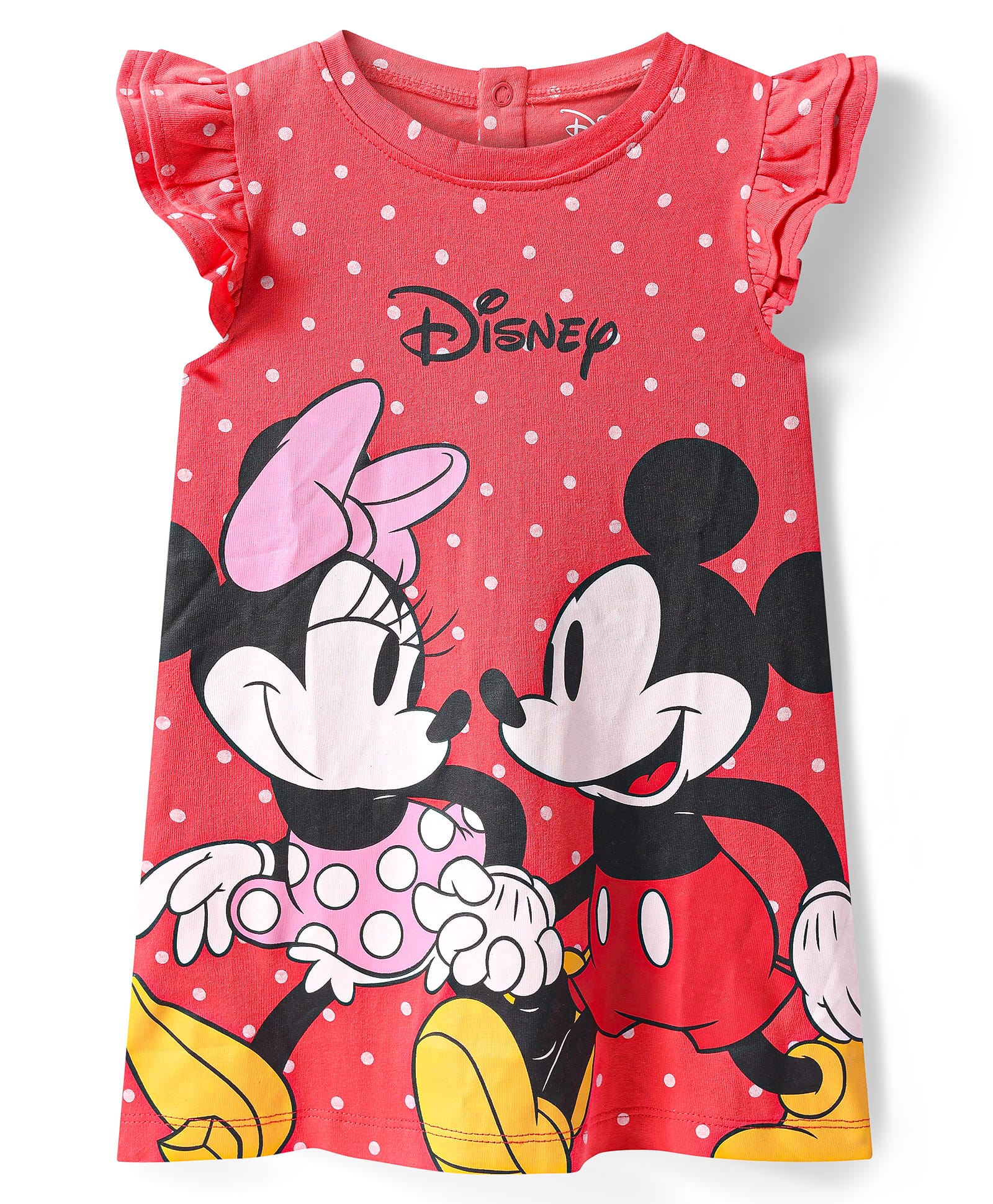 Babyhug Disney Single Jersey Knit Sleeveless Nighty With Mickey & Minnie Graphics - Red-picture-20