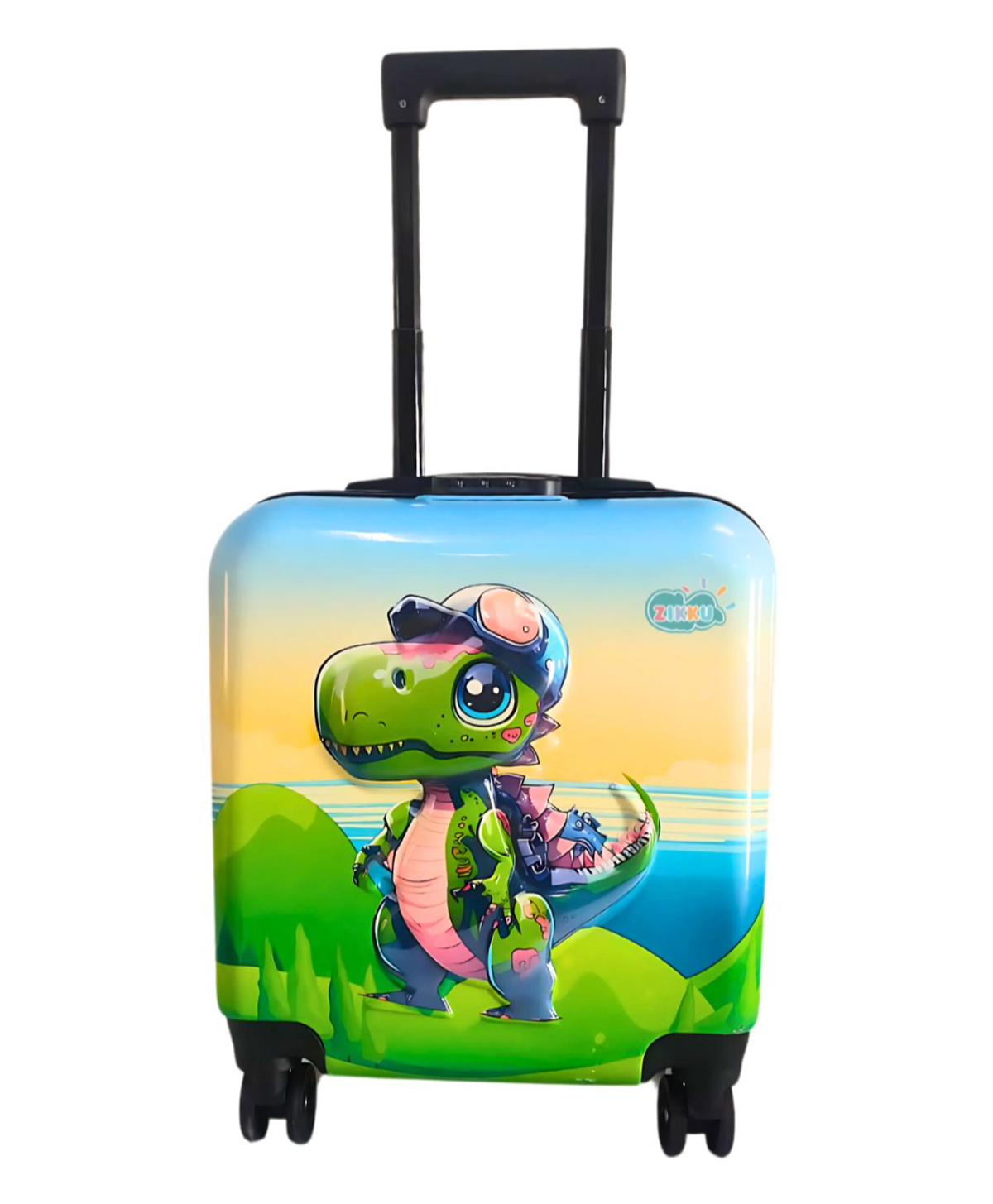 Zikku Kids Travel Trolley Bag, Hard Polycarbonate Case, Light Weight, 360 Degree Wheeling System, Suitcase for Kids - Baby Dino with Cap-picture-9