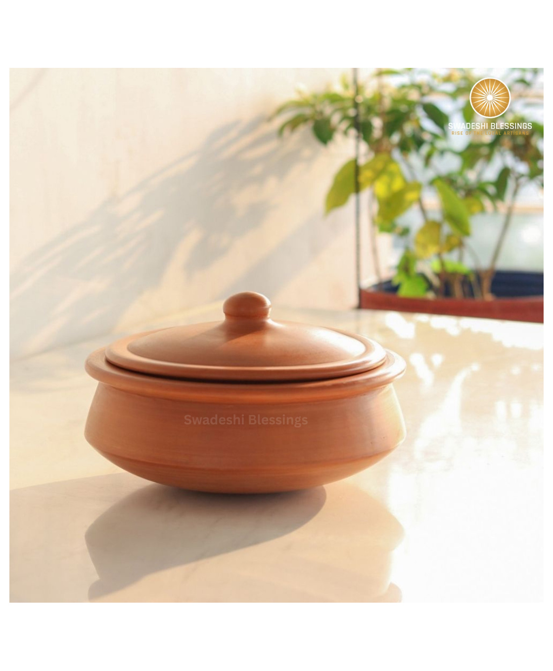 Swadeshi Blessings Unglazed Clay Handi/Handmade Earthen Kadai/Clay Pot For Cooking & Serving with Lid, 2.8 Litres (Red)-image-47