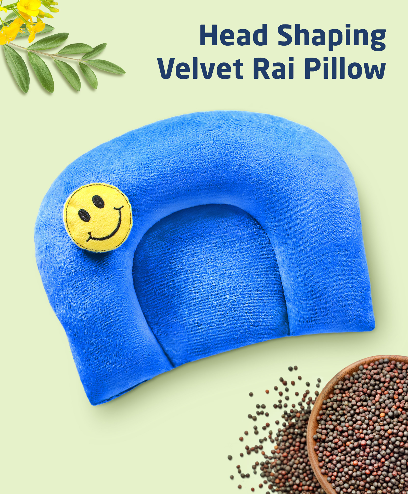 Zoe Velvet Head Shaping Rai (Mustard Seeds) Pillow Smiley Motif - Blue-picture-46