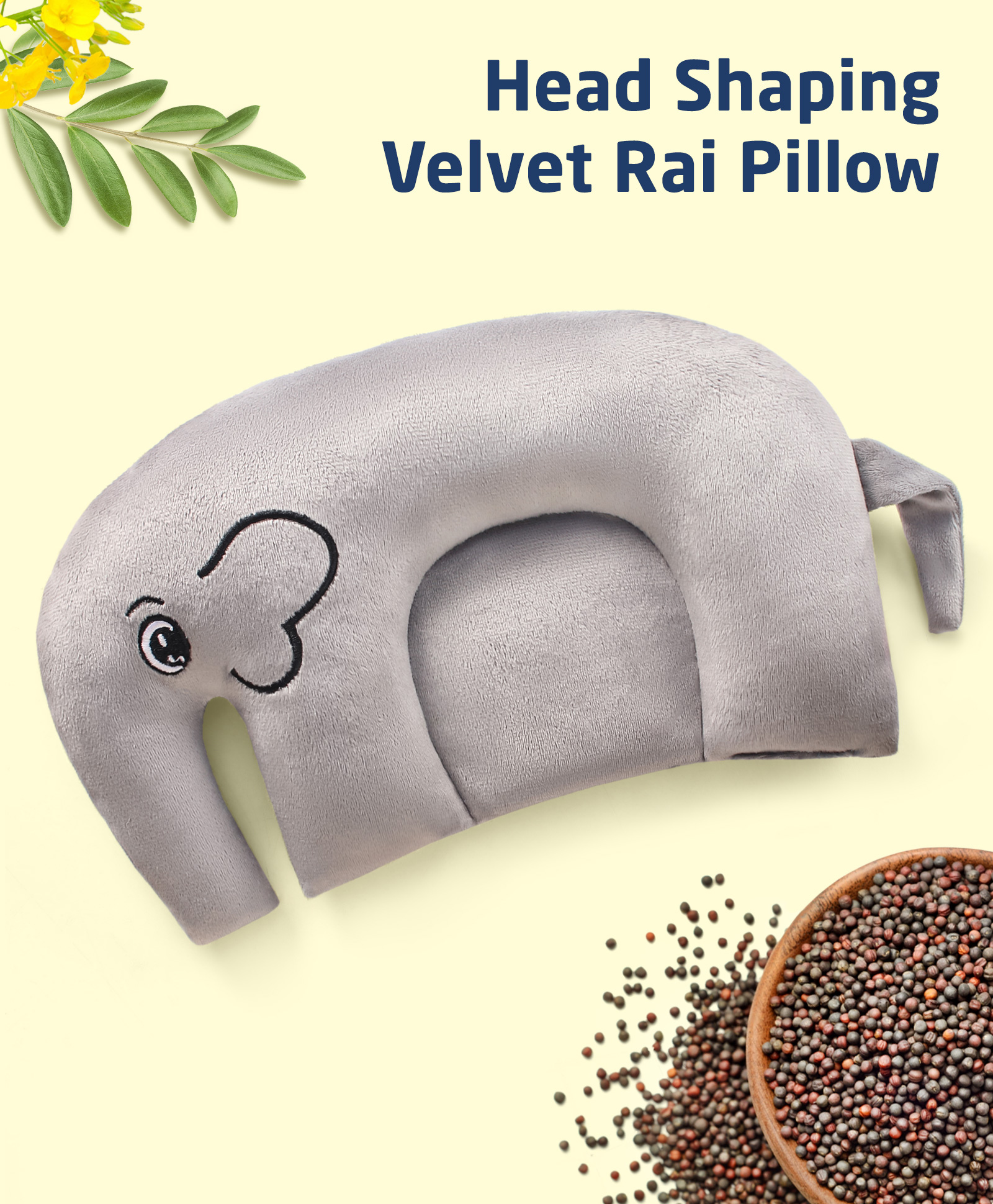 ZOE Velvet Head Shaping Rai Pillow Elephant Shape - Grey-image-49