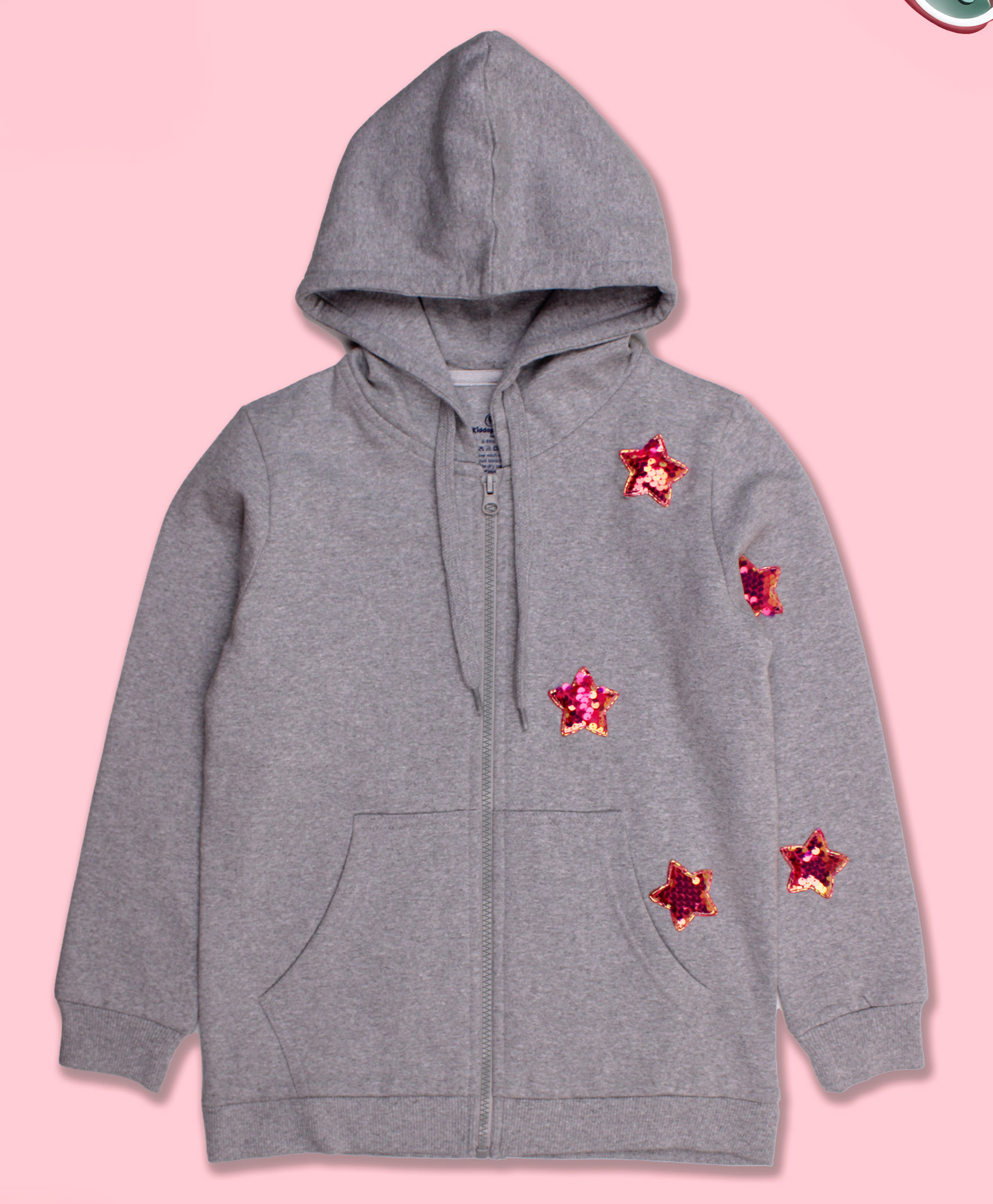 Kiddopanti Fleece Full Sleeves Heart Appliques Front Zip Opening Hooded Sweatshirt - Grey Melange-image-20