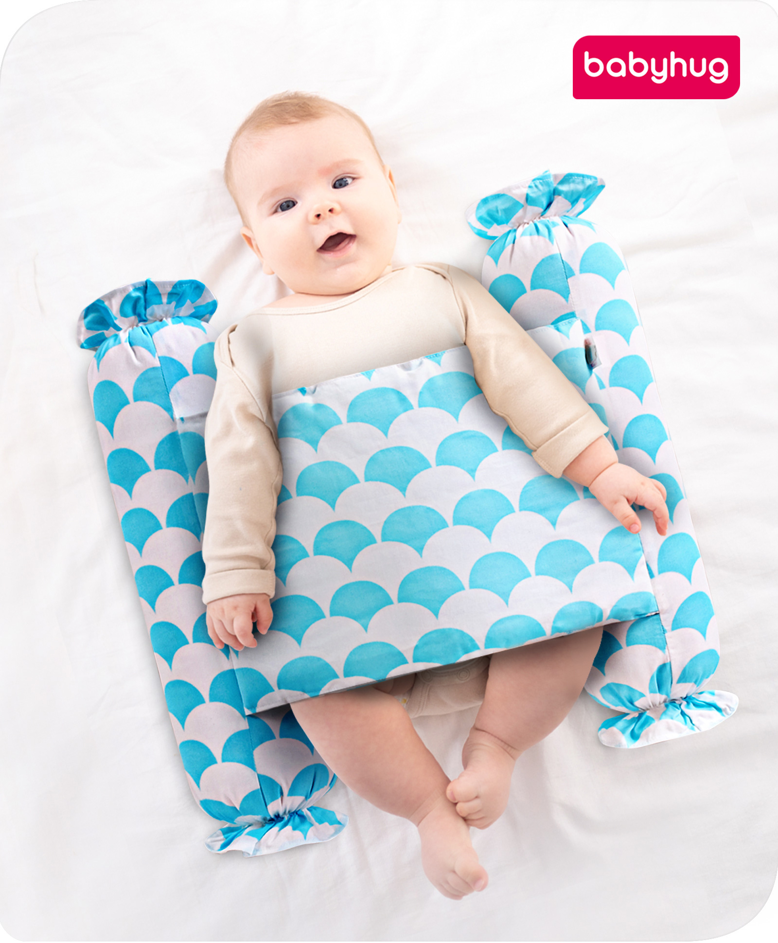 Babyhug Anti-Roll Side Support Baby Pillow with Abstract Theme Print - Pink-image-45