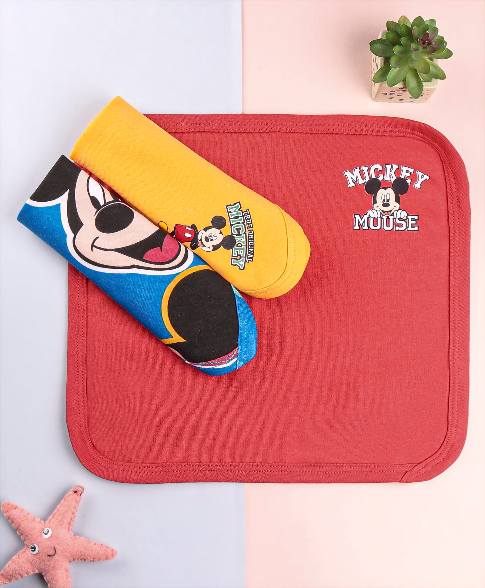 Babyhug Disney Interlock Knit Hands & Face Towel with Winnie & Friends Graphic L 28 X B 28 cmPack of 3 - Yellow Red & Blue-picture-46