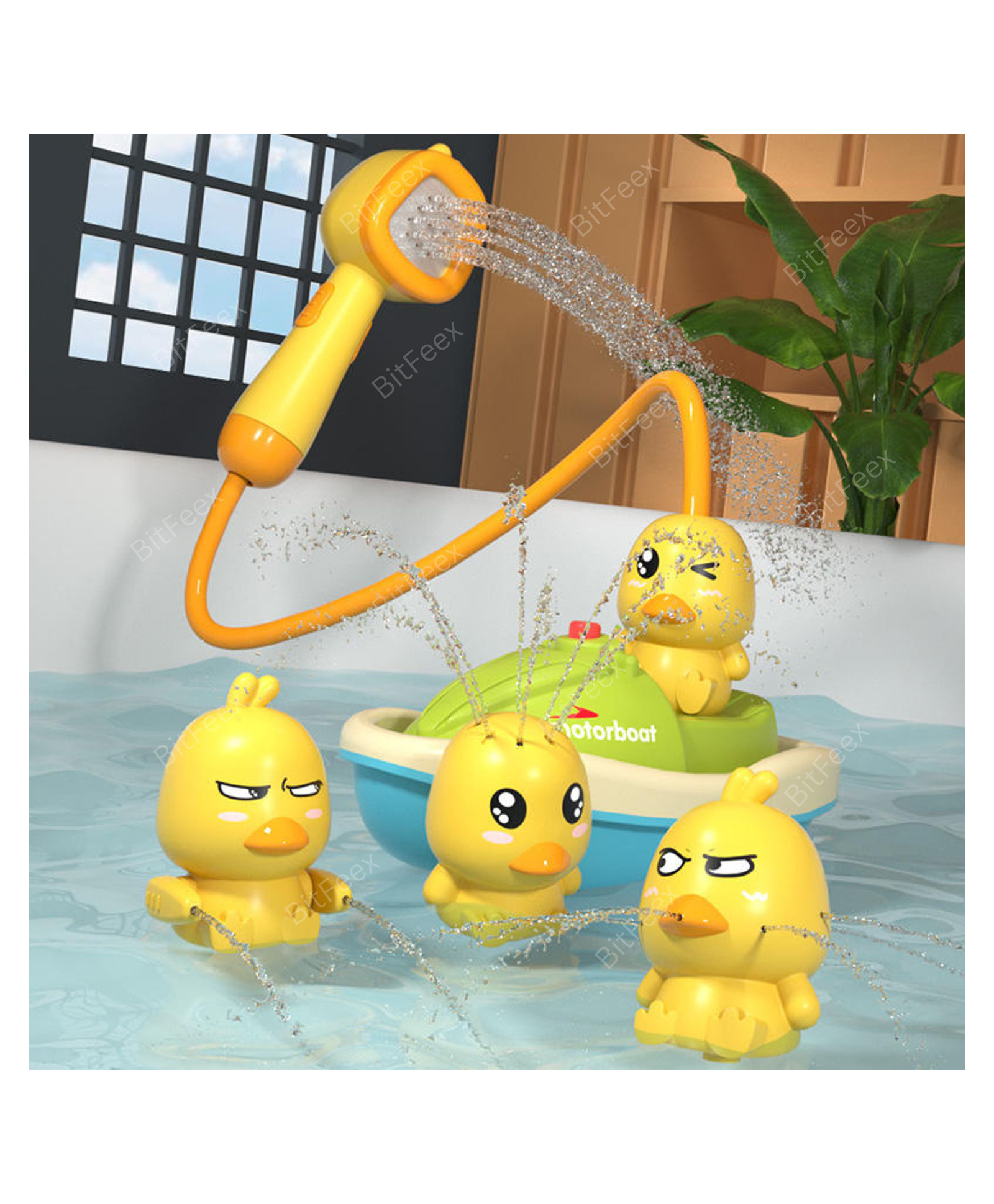 BitFeex Duck Shower 3 Duck Shower Head for Bath, Floating Bathtub Toys with Sucker, Electric Shower Spray Water Toy for Boys Girls Infants Kids