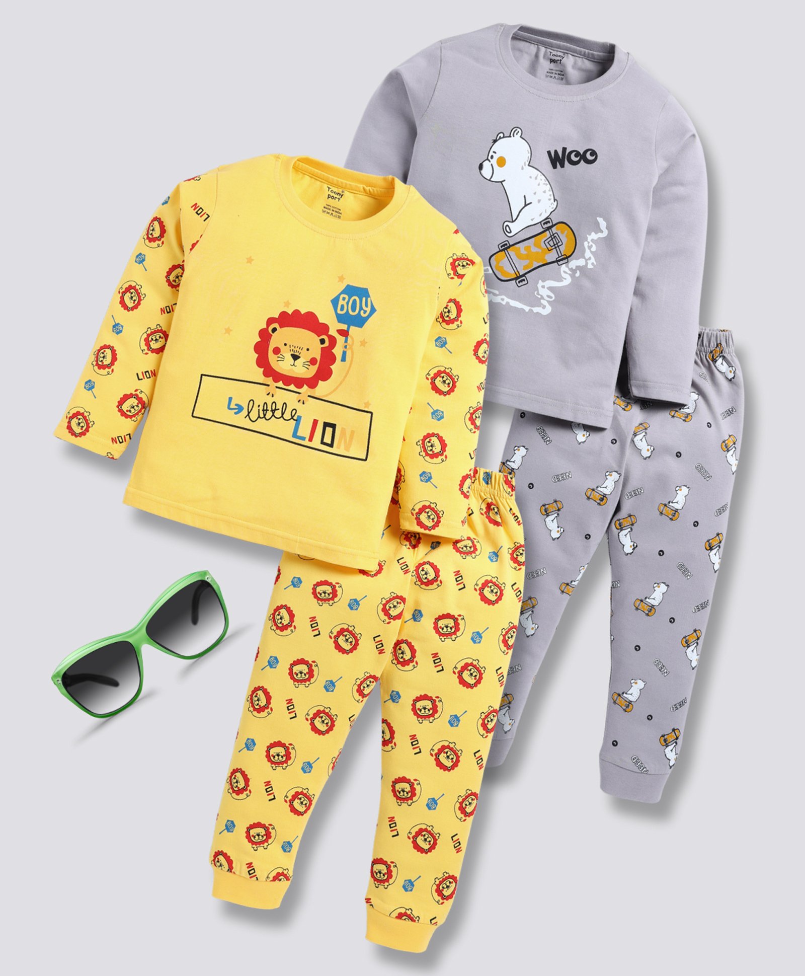 TOONYPORT Pack of 2 Cotton Full Sleeves Animals Printed Sweatshirts & Joggers Set - Multi Colour-image-48