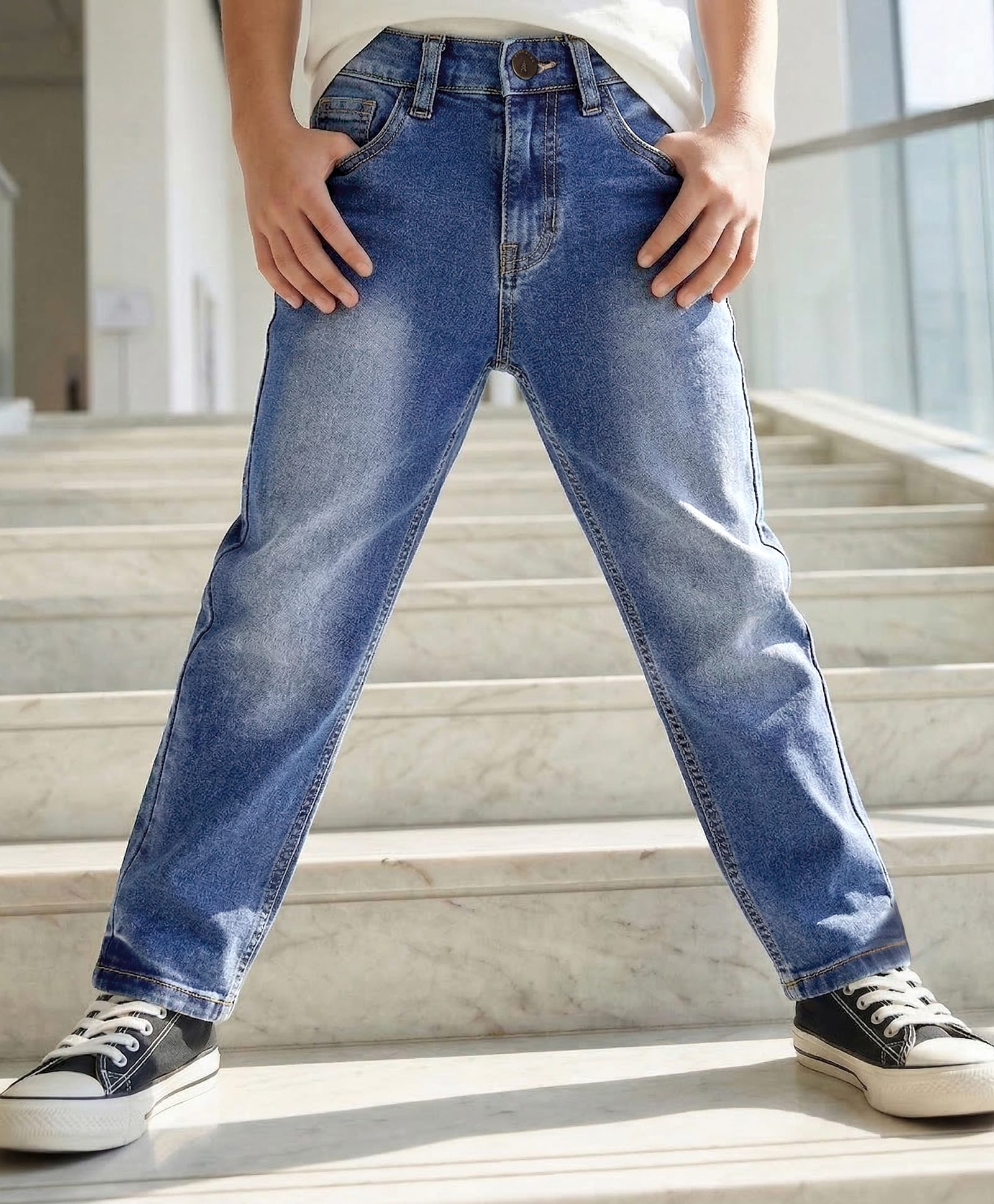 Pine Kids Denim Woven Full Length Washed Jeans-Royal Blue-picture-14