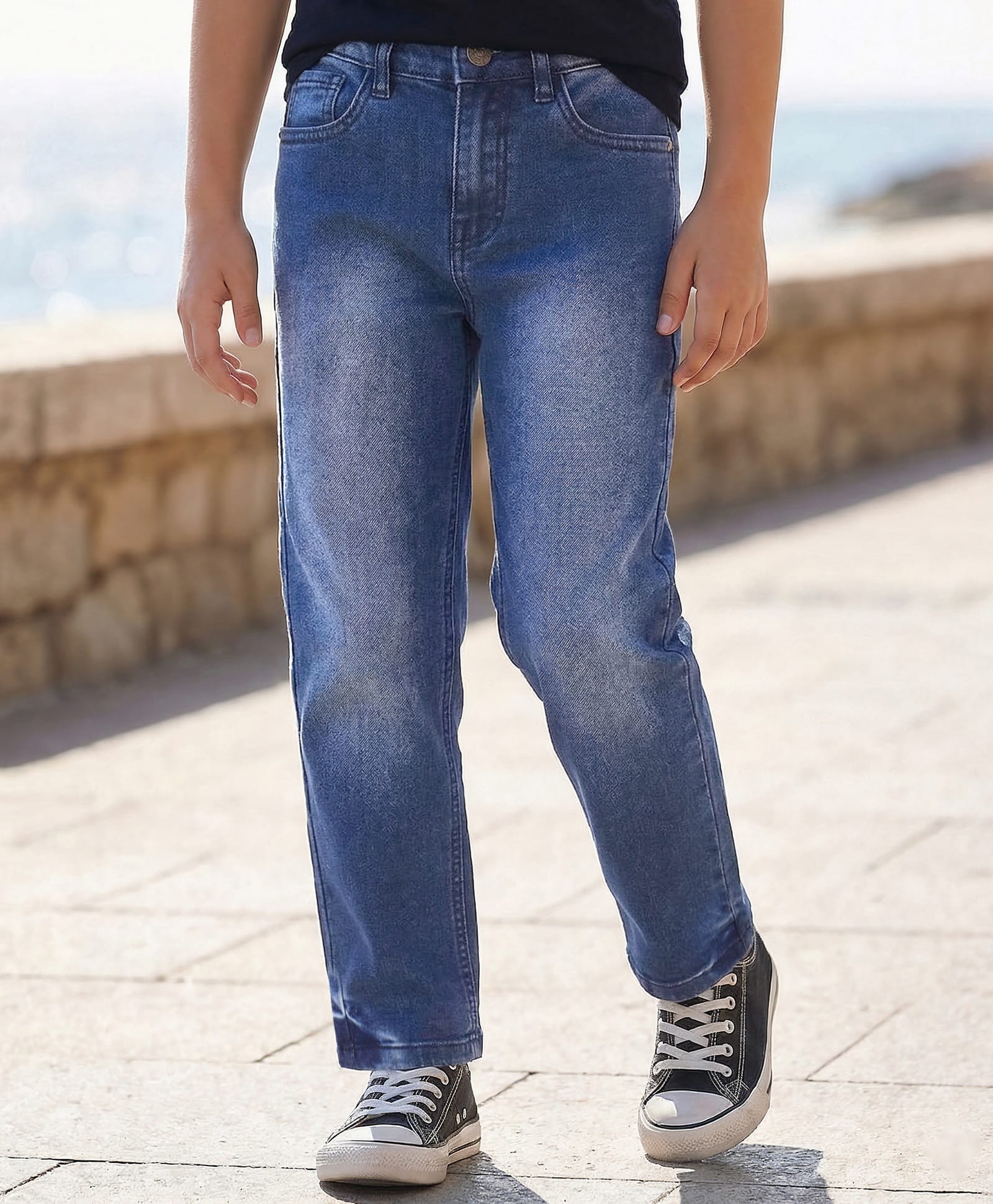Pine Kids Denim Woven Full Length Washed Jeans-Navy Blue-picture-15