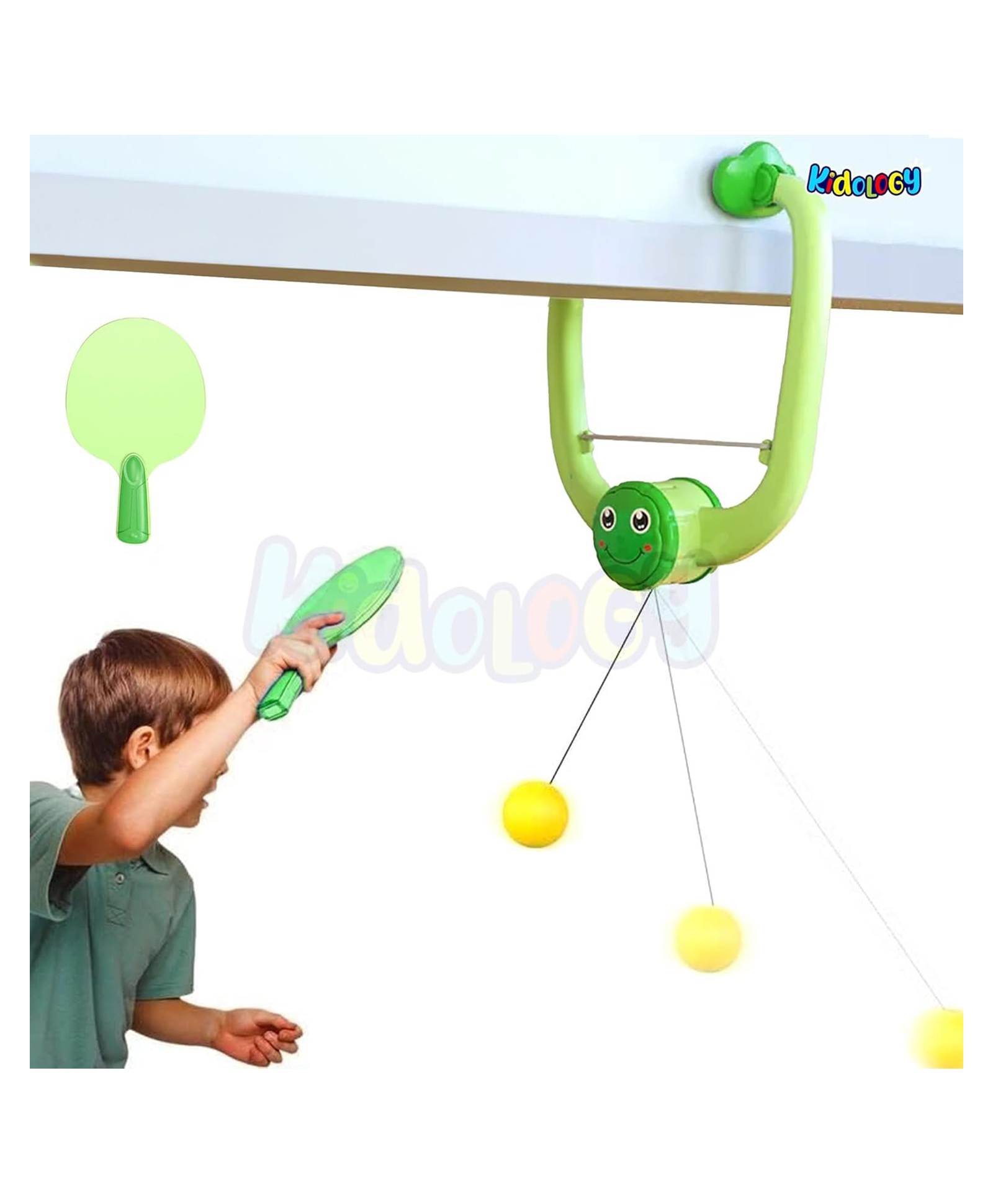 Kidology Hanging Table Tennis Self Training Indoor Gaming 2 Racket & 3 Practice Ball Portable - Double Sparring Hanging Toys Parent Child Interaction Indoor Toys for Kids-image-4
