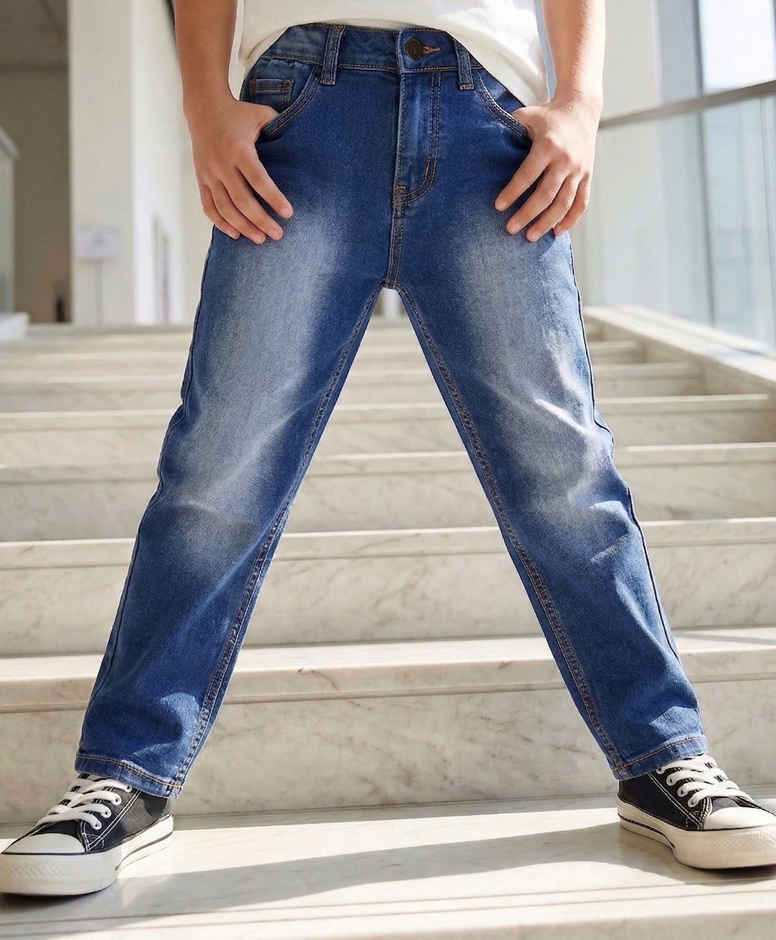 Pine Kids Denim Woven Full Length Washed Jeans - Royal Blue-picture-15