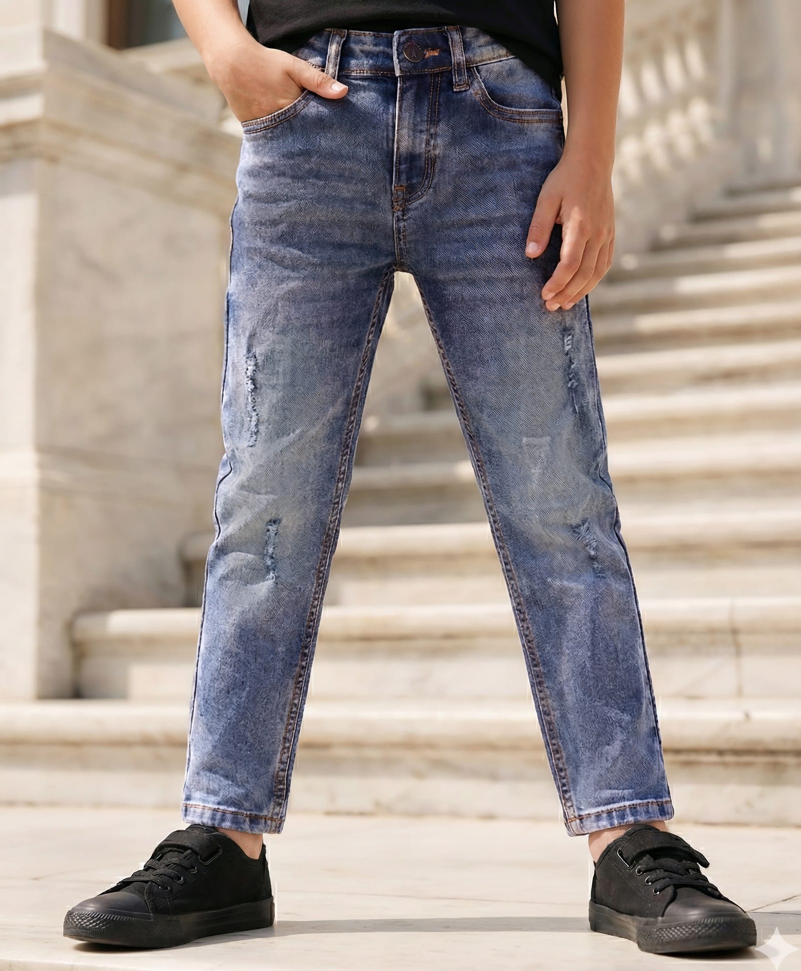 Pine Kids Denim Woven Full Length Washed Jeans - Navy Blue-picture-25